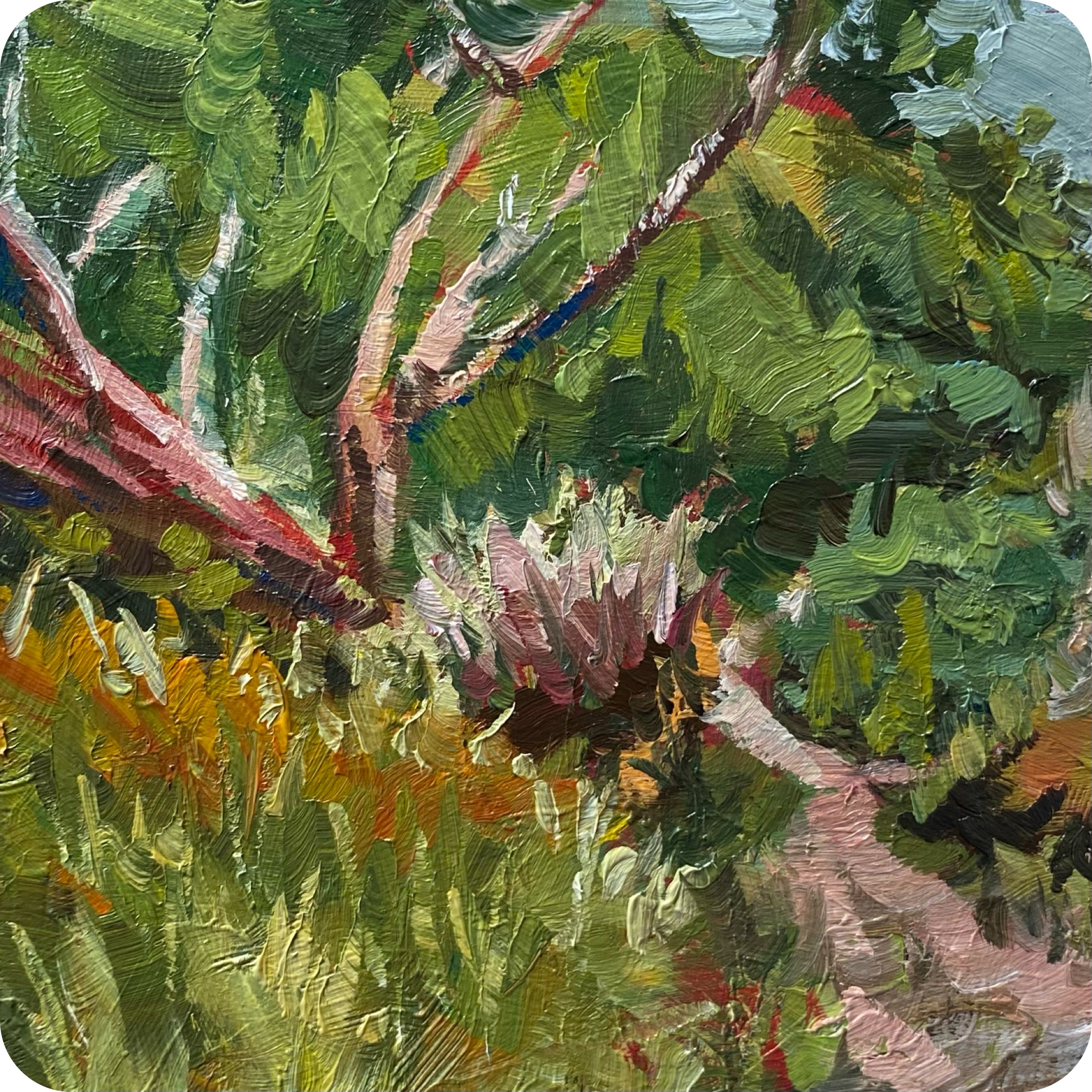 randonée 2, 202510 x 10 cm oil on MDF coaster