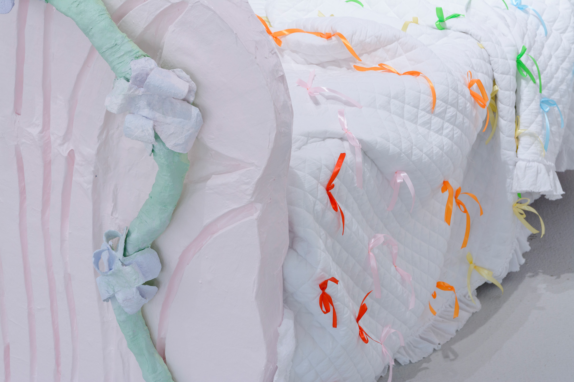 Stara’s Bed, paper mache, plaster, acrylic, mirror, 2021