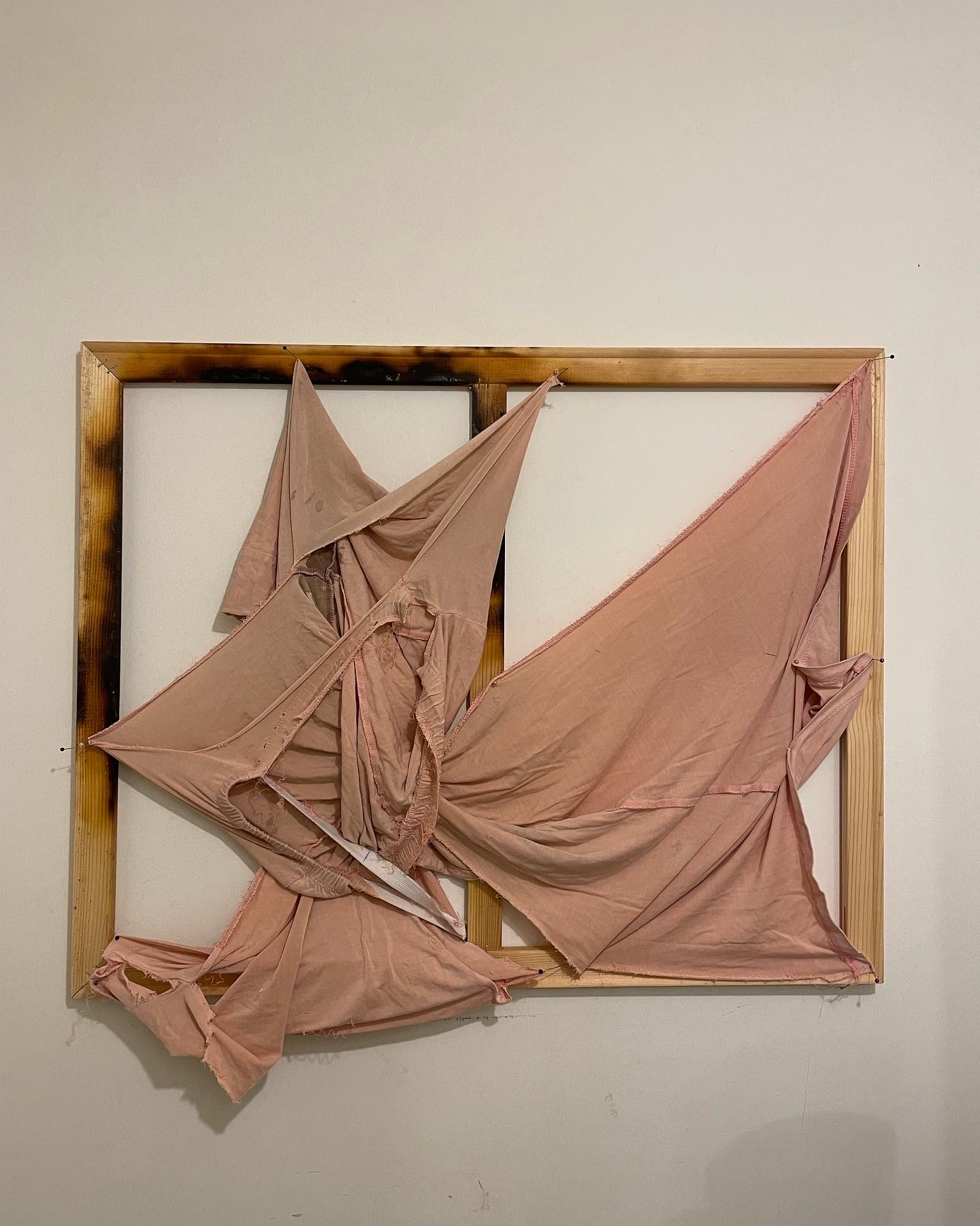 Last Period (2023) : wood, bamboo pants, sewing pins