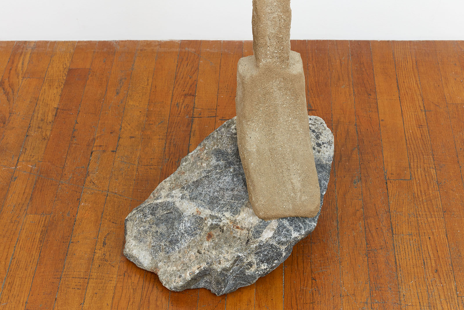 Untitled (little Shower), 2021, steel, sand, polymer, burlap, rock, vinyl, shower curtain hooks