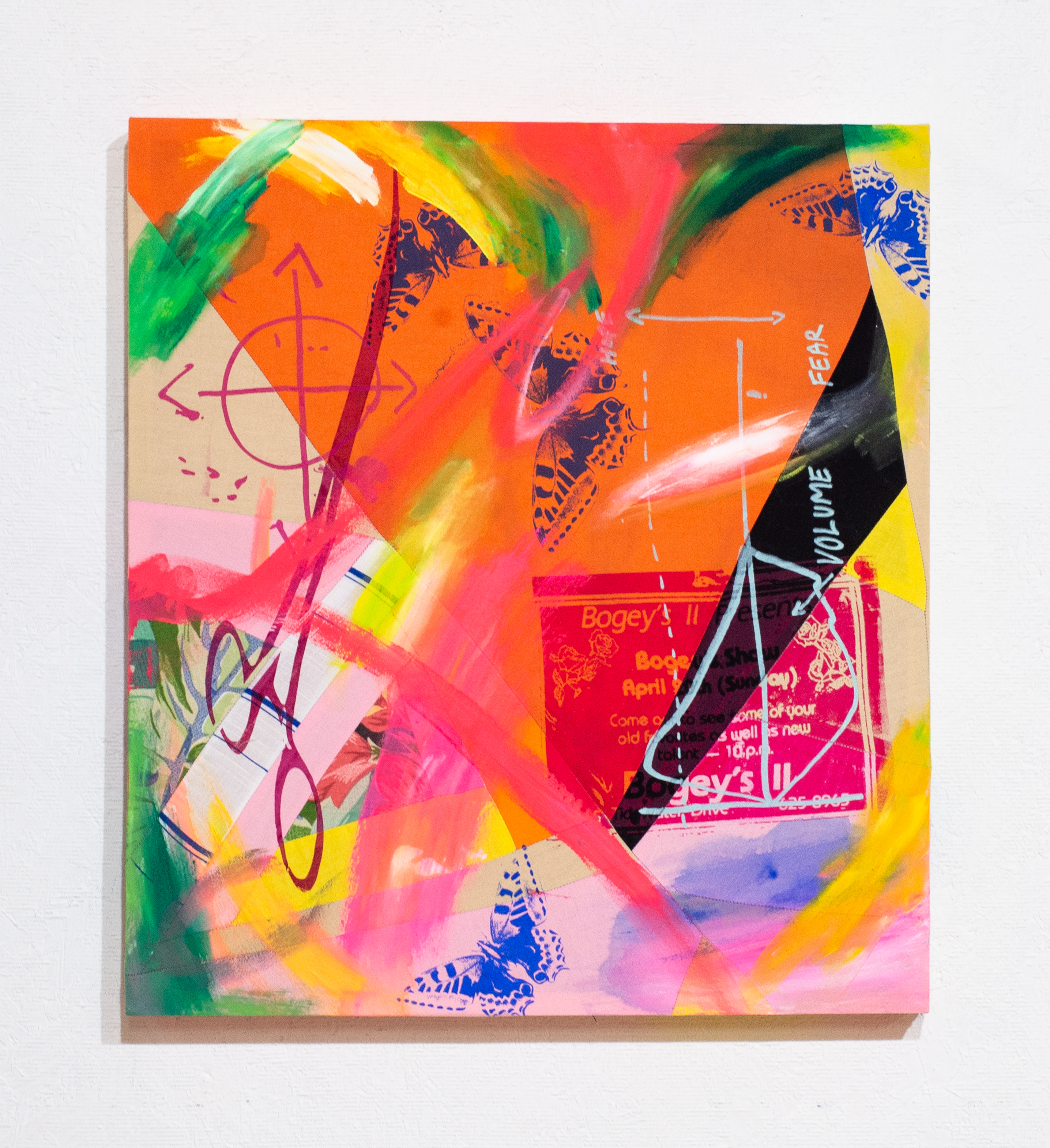 Targets. 2025. Screen print and acrylic on patchworked fabrics. 18" by 20". 