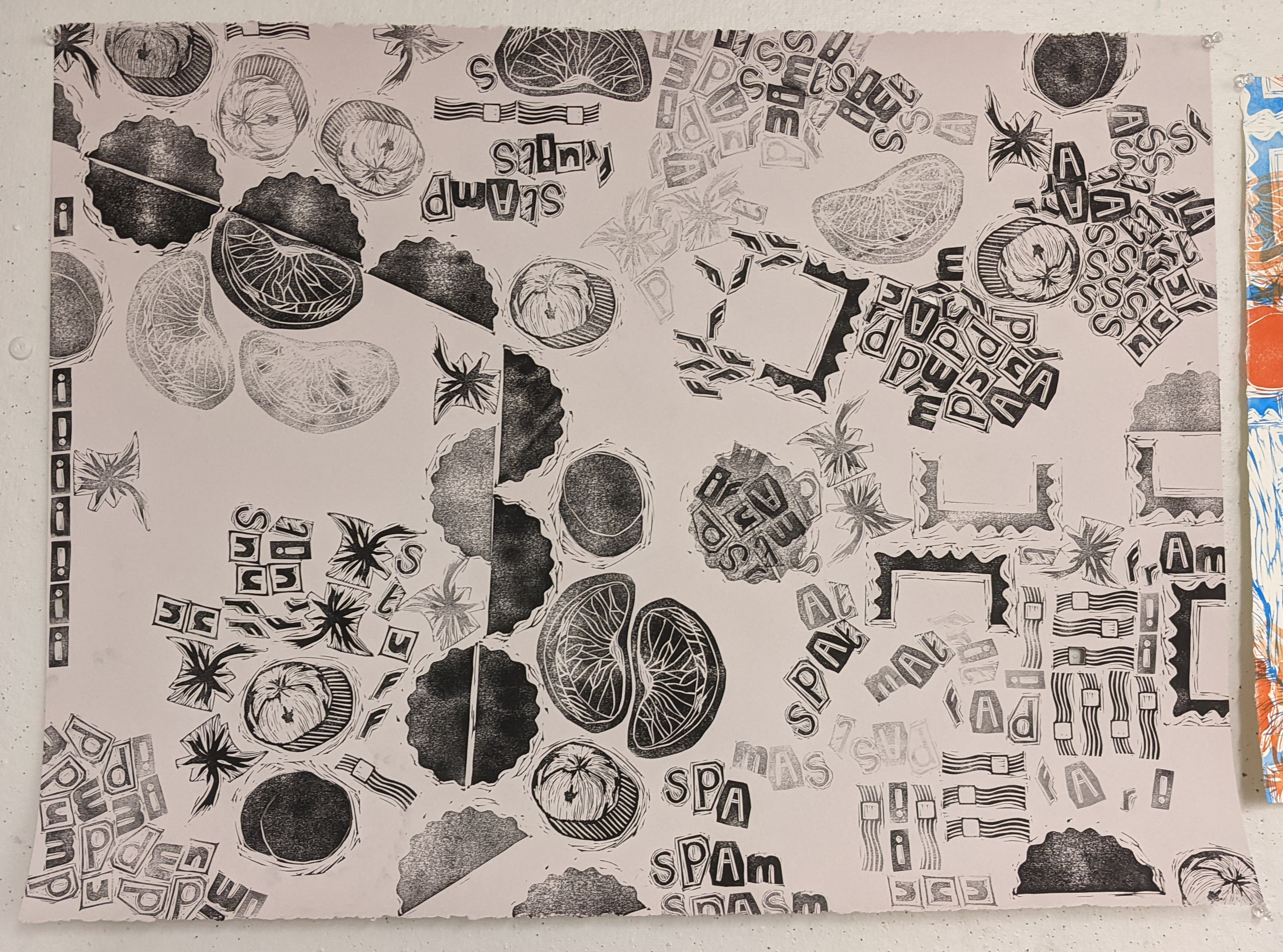Spam — stamped monoprint (18 x 24 in.)