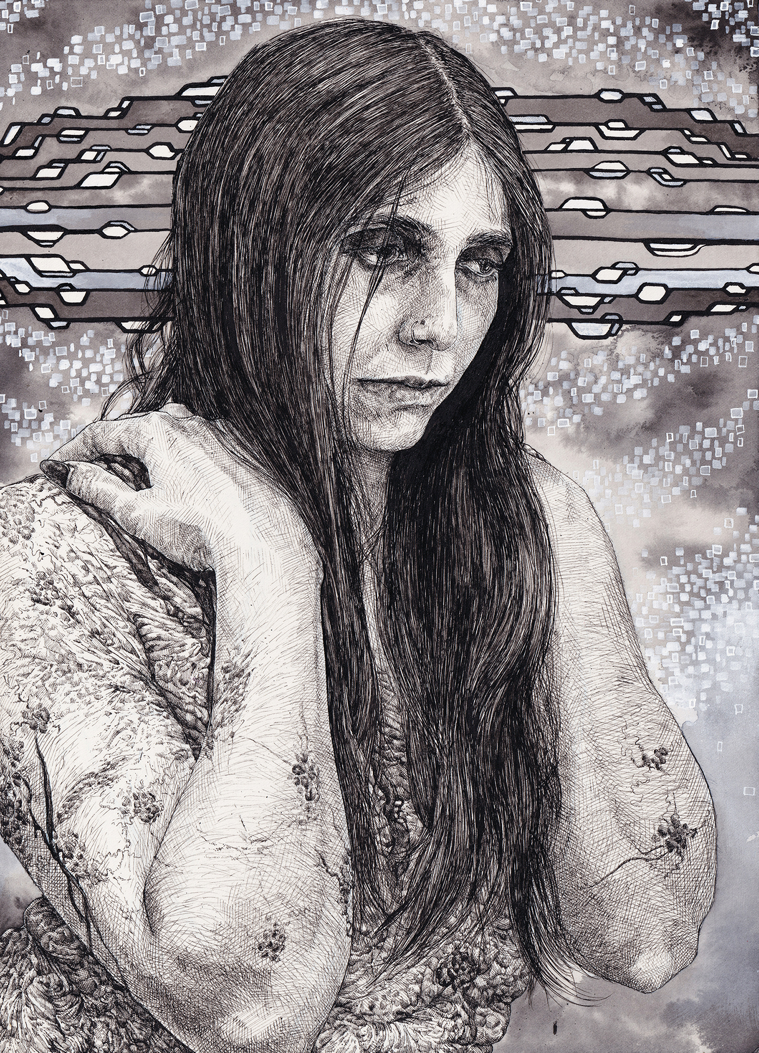 A String In A Maze. Ink on paper, 2019.