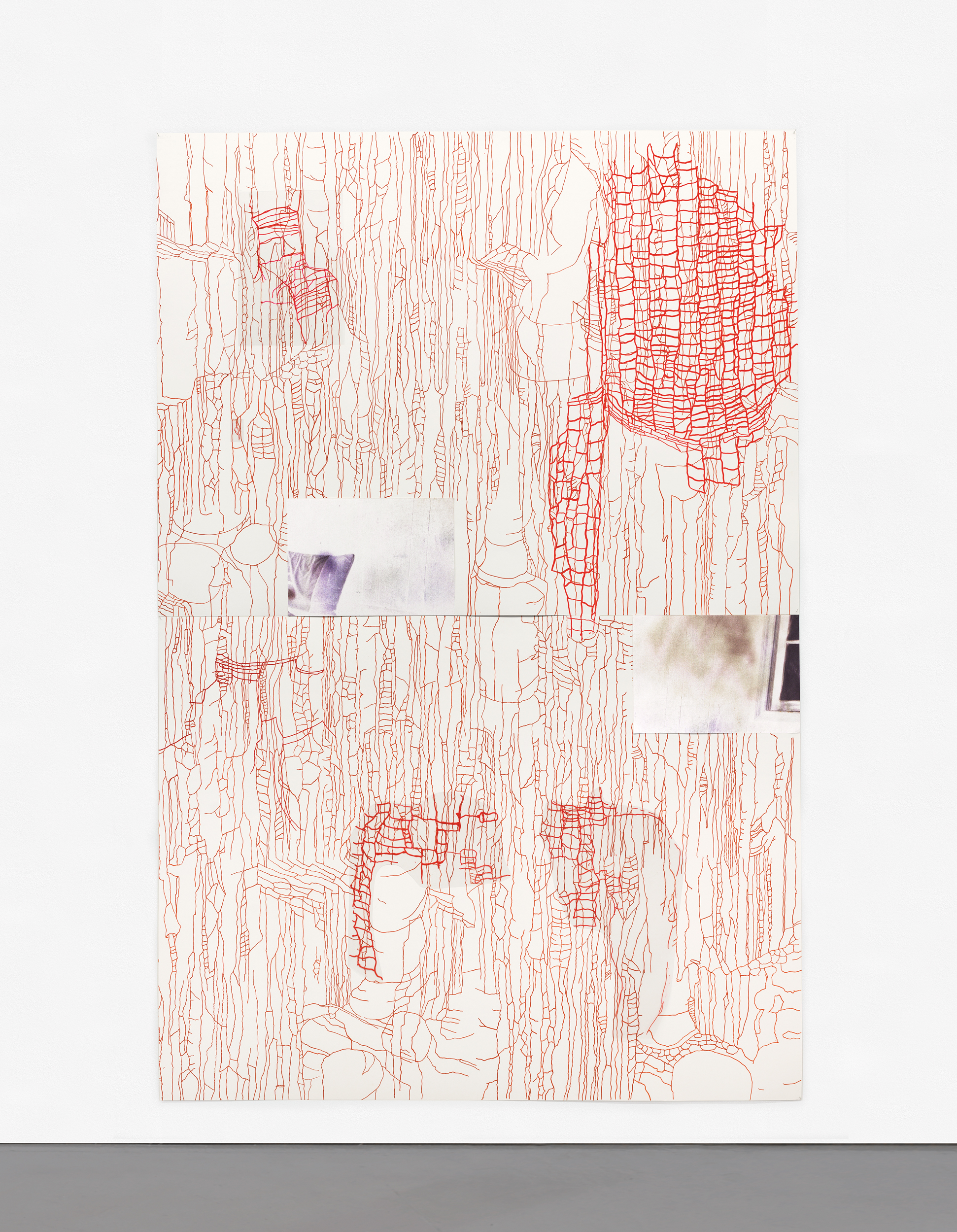Hatch Open – the merely schematic 6, 2021 Gouache pen, transparent film, digital print, collage on paper 242 x 161 cm (two parts)