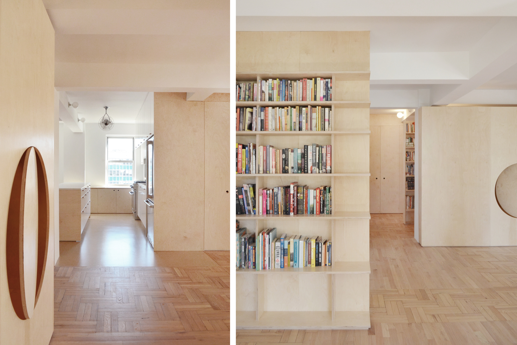 ● View of moon door and shelving / Lower East Side Apartment / Davies Toews / Role: Project Manager / New York, NY (2016-18)