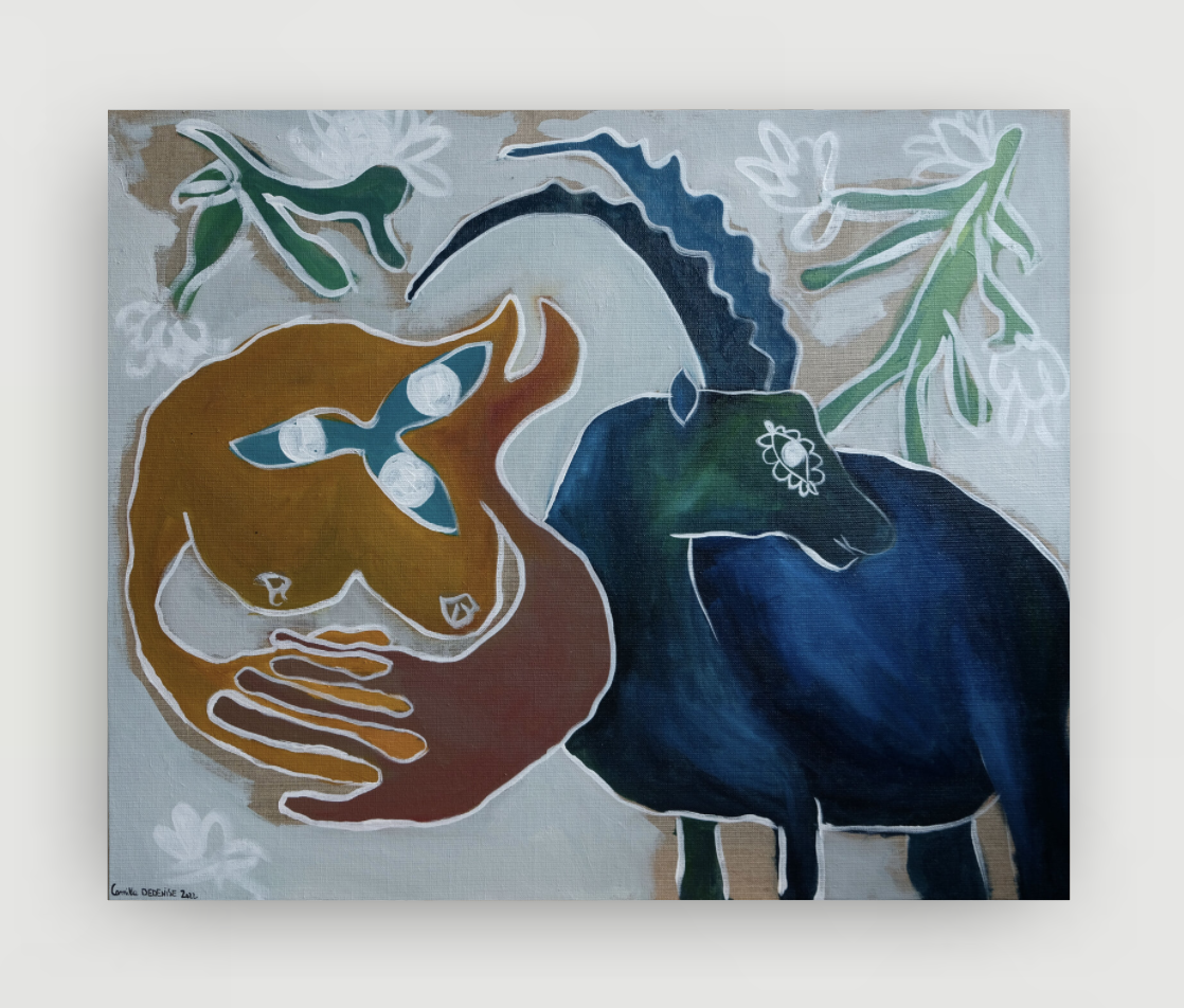 ^ 'Le Bouquetin et l'Esprit', Oil painting on linen canvas, 73x60cm, 2022