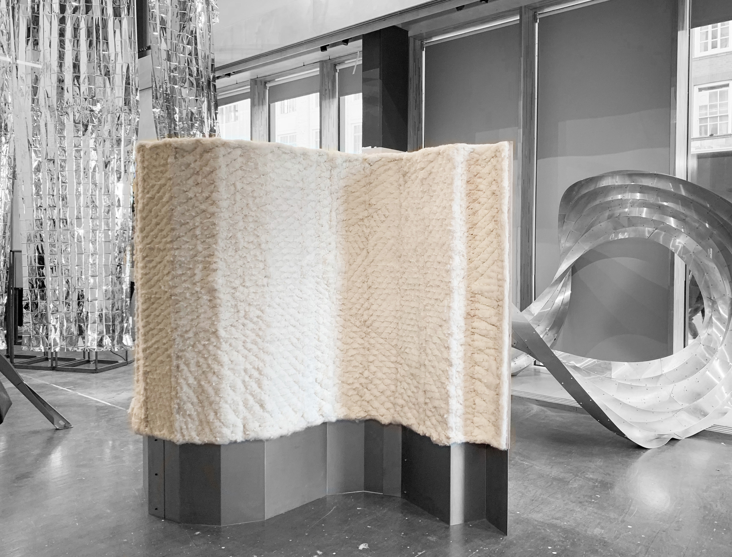 Spatial Felted Structure, Wool Covered Façade, 180x300cm, Wool fibres, 18mm Plywood, Steel Base, 15 Exhibition, 2018, London