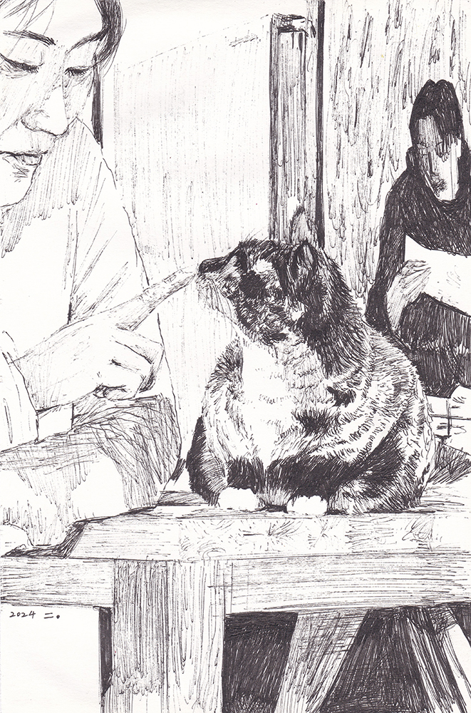 엄마와 바기라 2, 2024, pencil on paper, 18.5*12.2(cm)