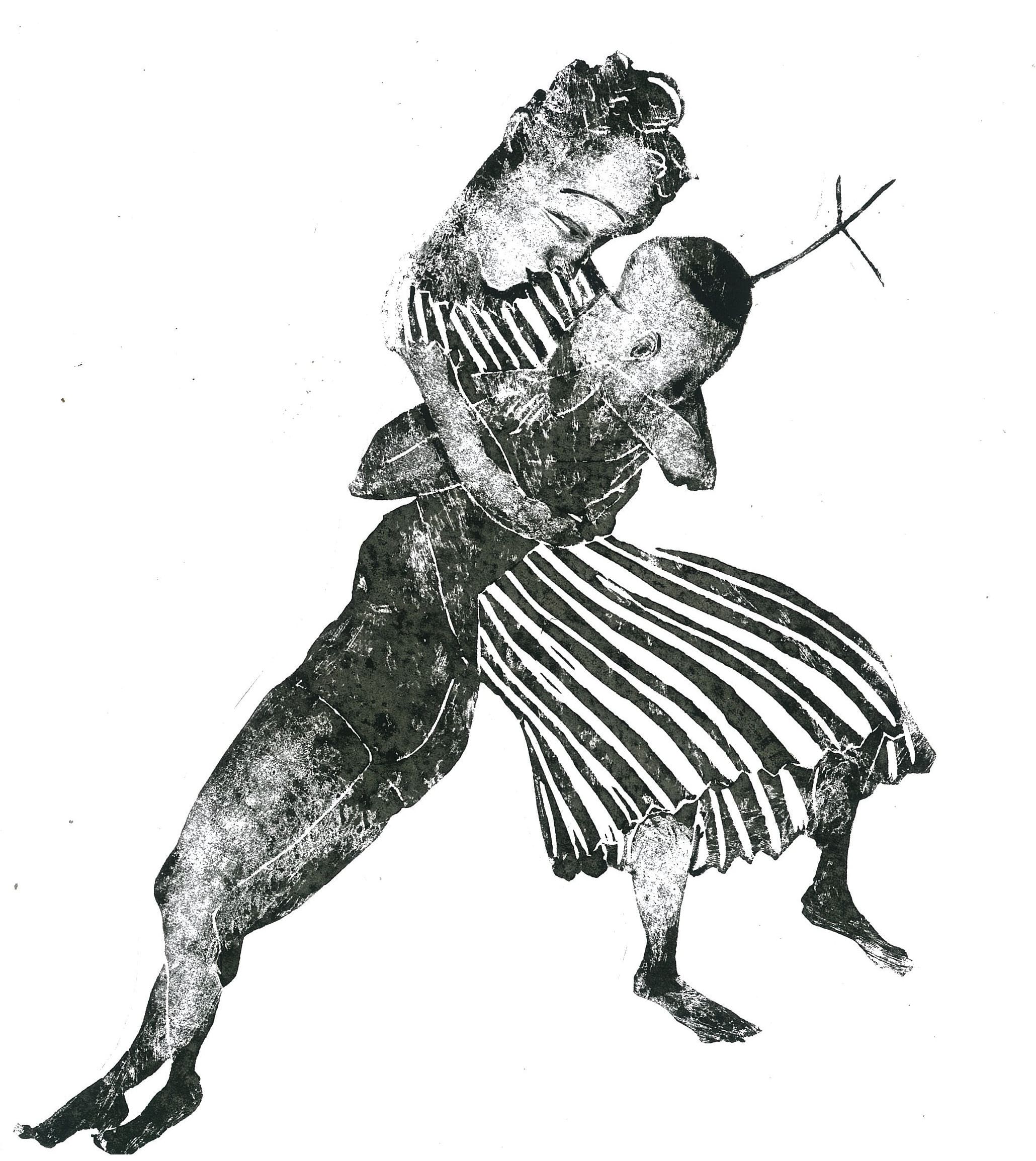 Wendy and PeterLinocut, printed with oil paint, some collage elements, variable dimensionsSerie: Peter Pan/Text: James Matthew BarrieÉditions Être, Paris, 2005