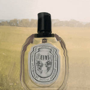 KMA photographer Vincent Gapaillard shoots film of a yellow perfume bottle with a grassy field in the background