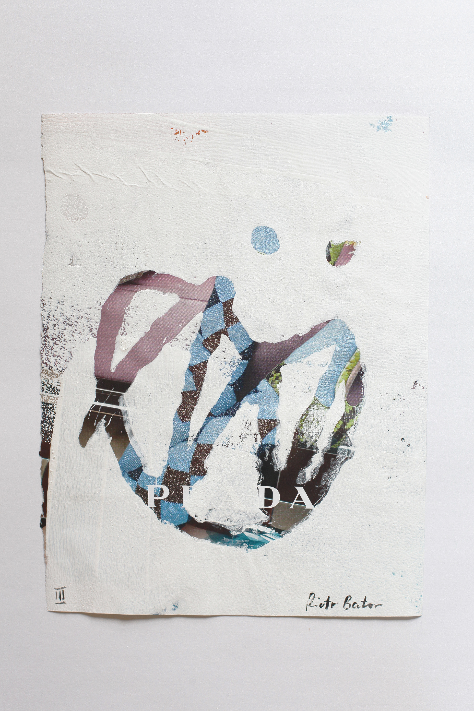"No. 3" from "making faces" series. Approx. 28.5 x 22 cm / 11.2 x 8.6 inches. White household paint on magazine page