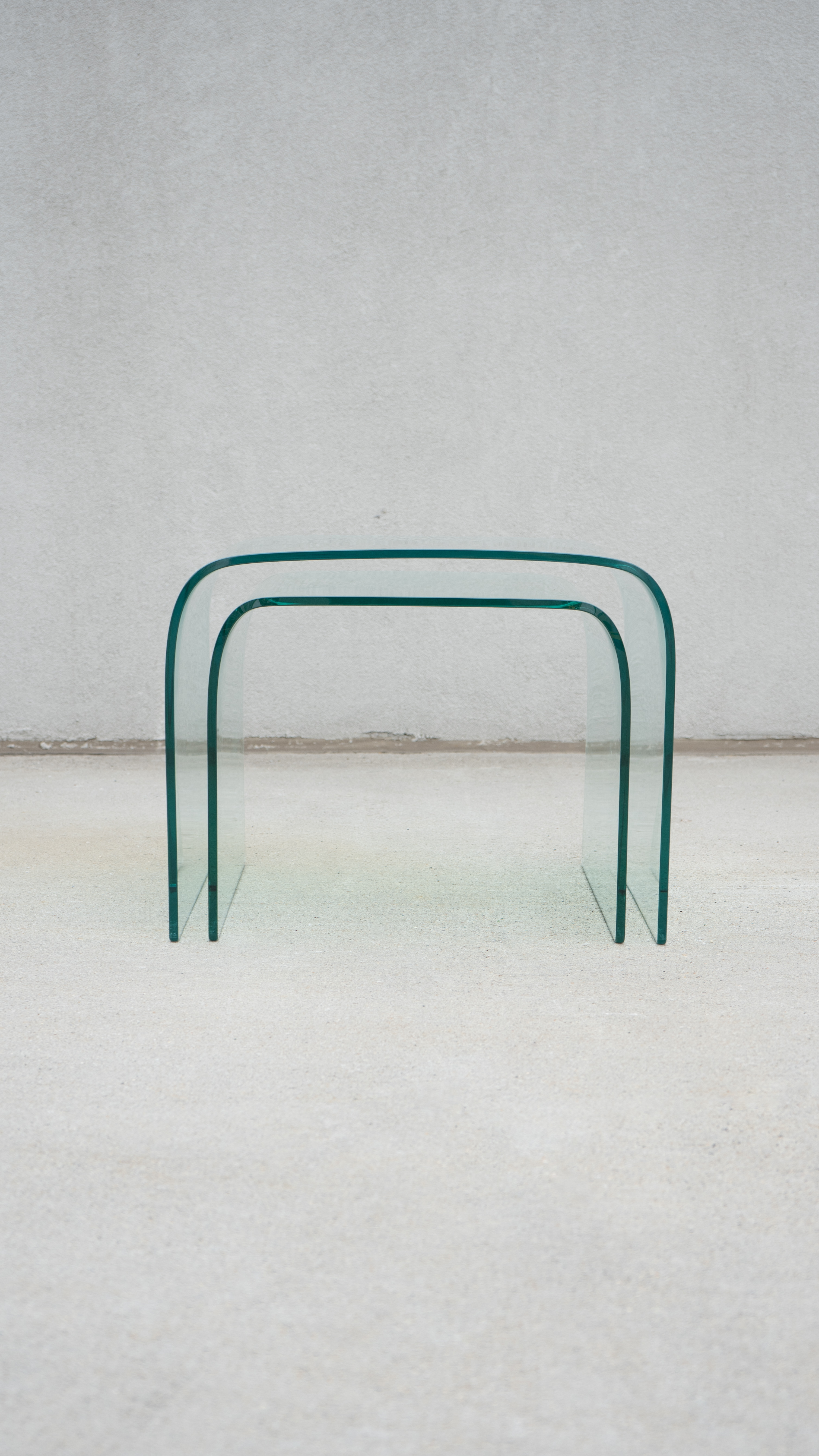 SWEETERFAT FIAM NESTING GLASS WATERFALL TABLES BY ANGELO CORTESI, 80S DESIGN POSTMODERN