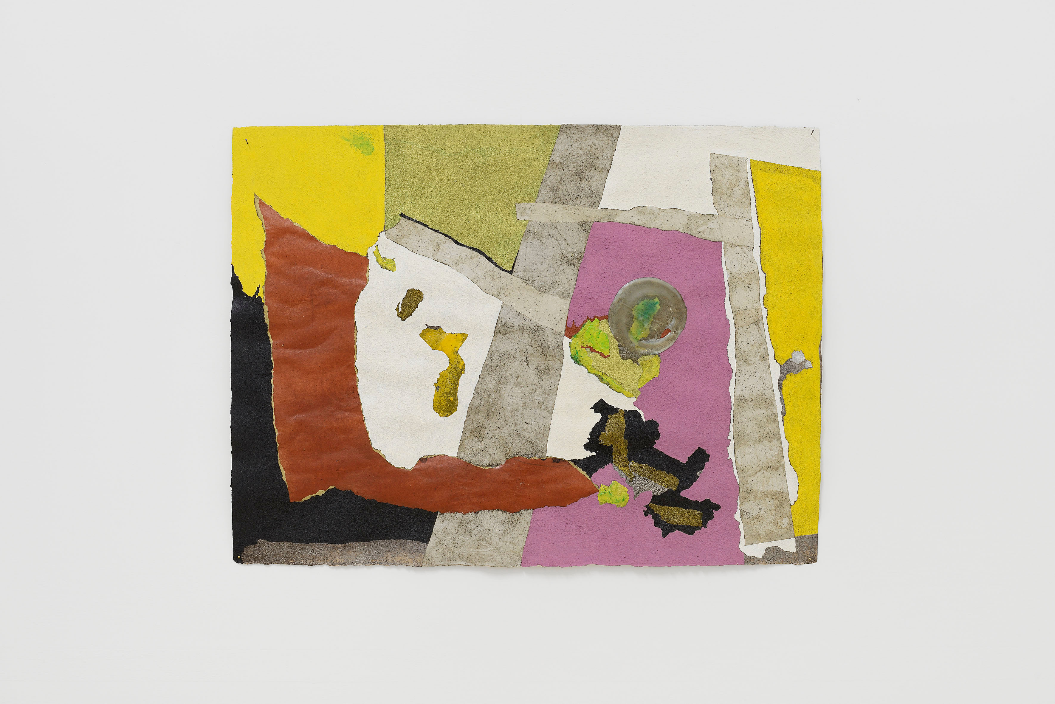Francis Offman, Untitled, 2019. Acrylic, ink, collage and Bologna plaster on 100% cotton paper, 56 x 76 cm