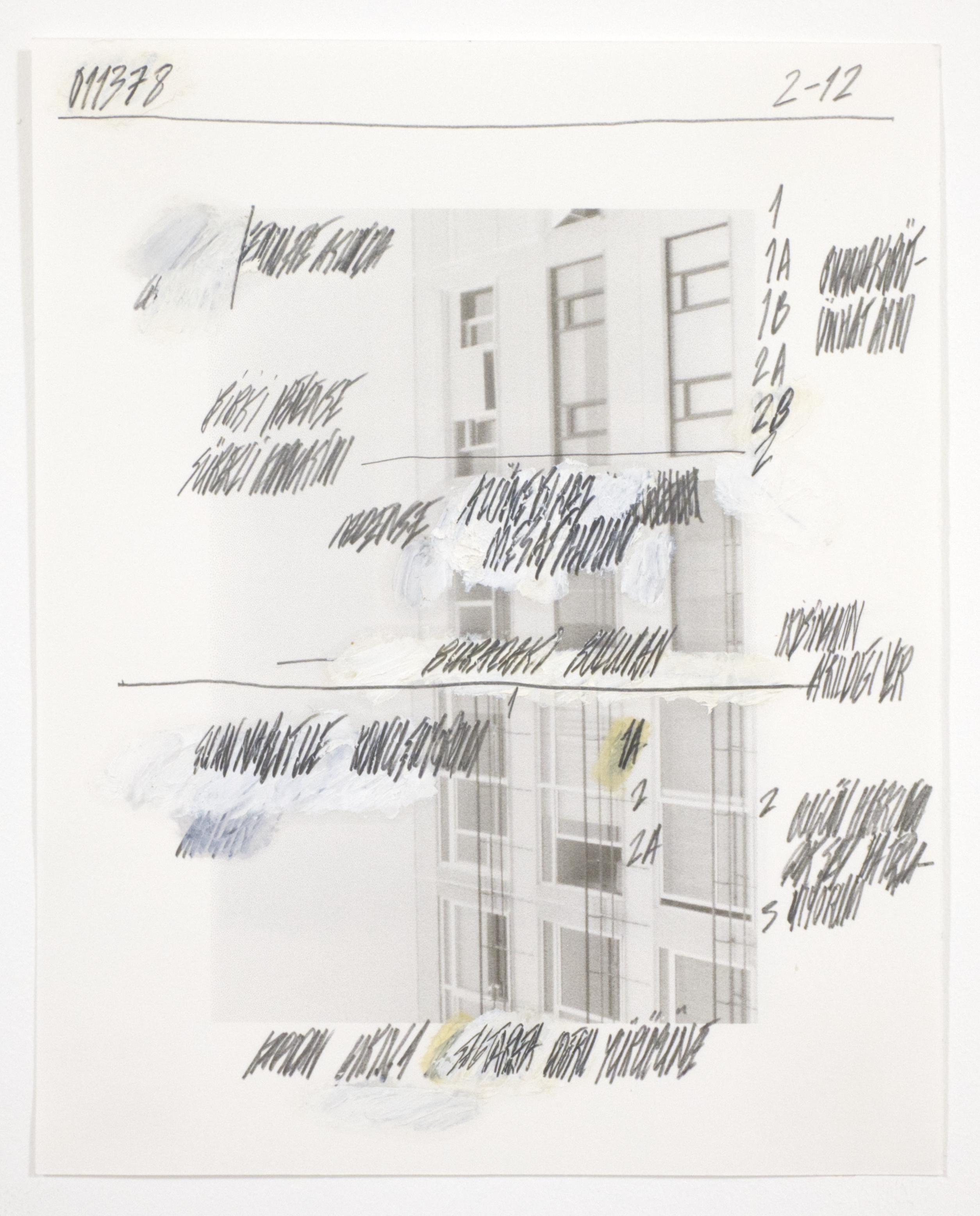 2-12, 2019. B&W film, graphite, oil on paper, 16.8 x 21 cm. (6.6 x 8.2 in.)