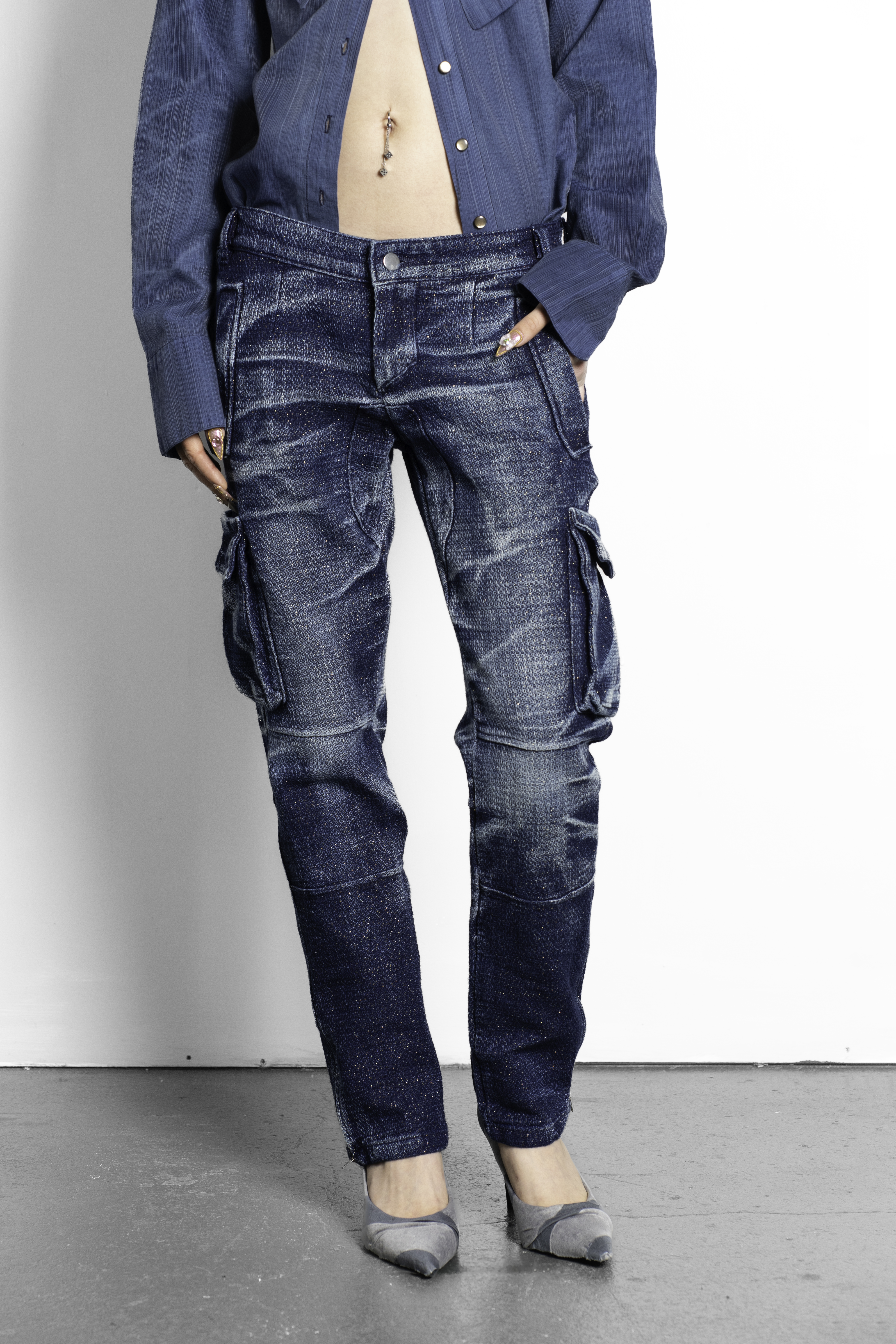 Tweed Cargo Pants Deep Blue £395
