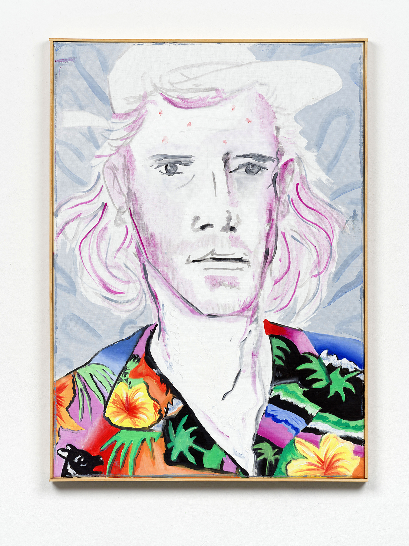 Selbstportrait als h&auml;sslicher Justin Bieber mit Pickeln und Hawaiihemd, 2021