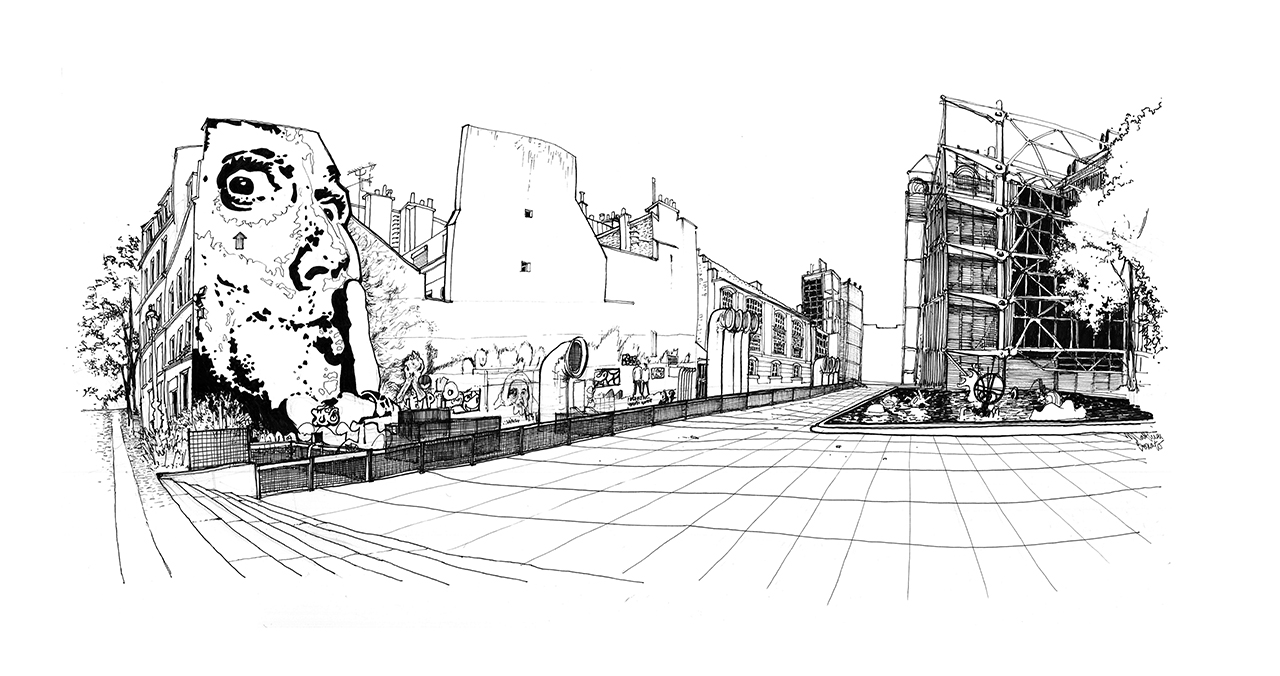 Fresque Jef Aerosol - Place Stravinsky (Centre Pompidou , Paris 4e)