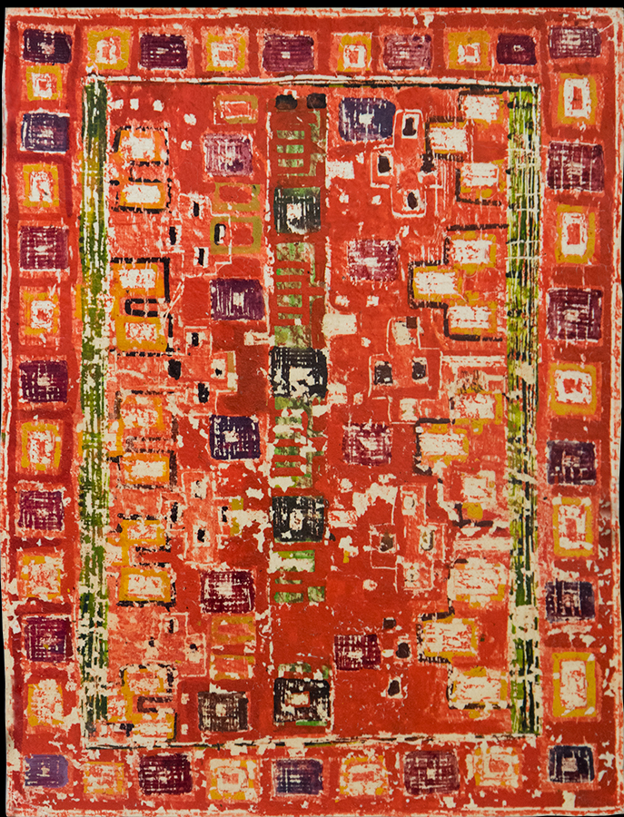 Design for handmade carpet. Gouache, wax. Painting on cardboard. 1950's