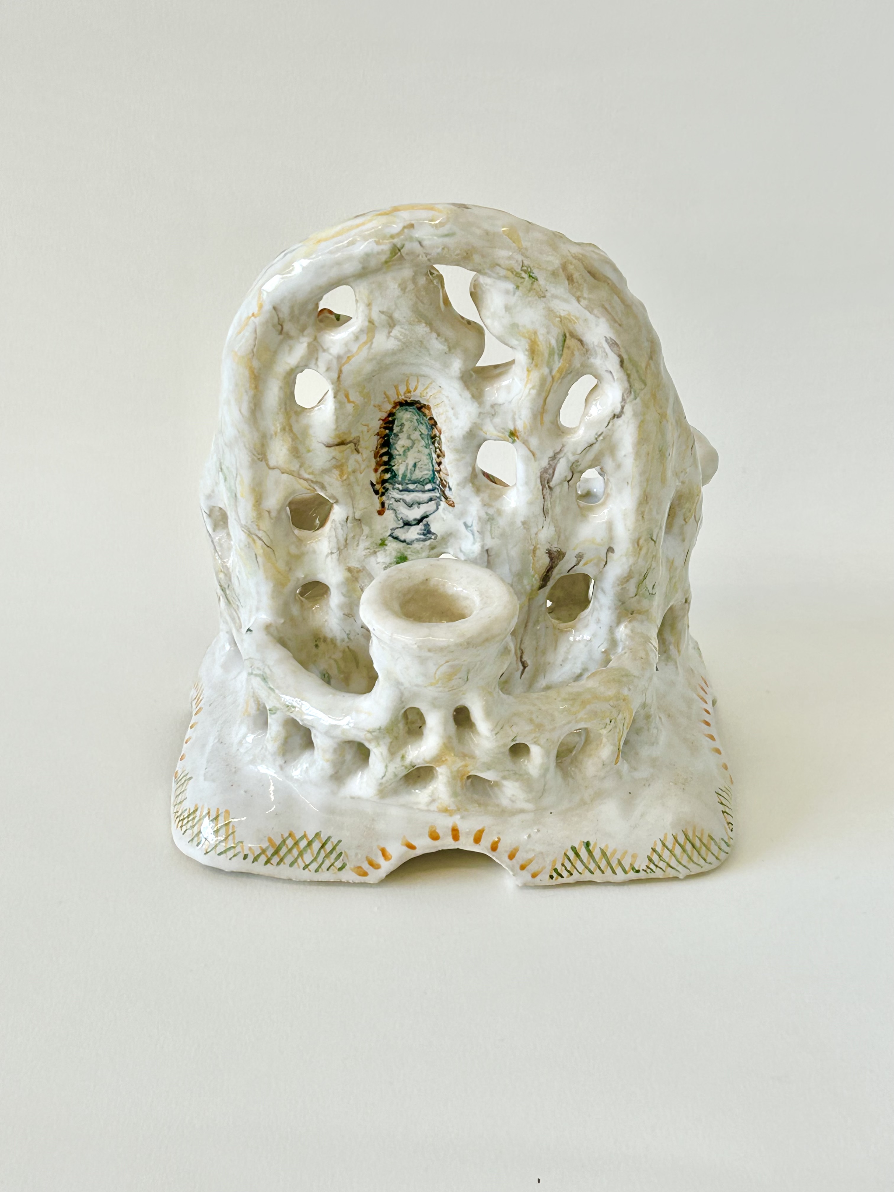 Hanuman candle holder (view 2), glazed stoneware, available