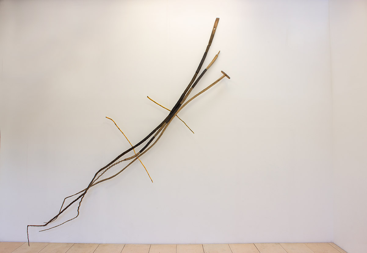 Instruments of hope, Cherry wood, pigment, each stem is approximately 15' in length