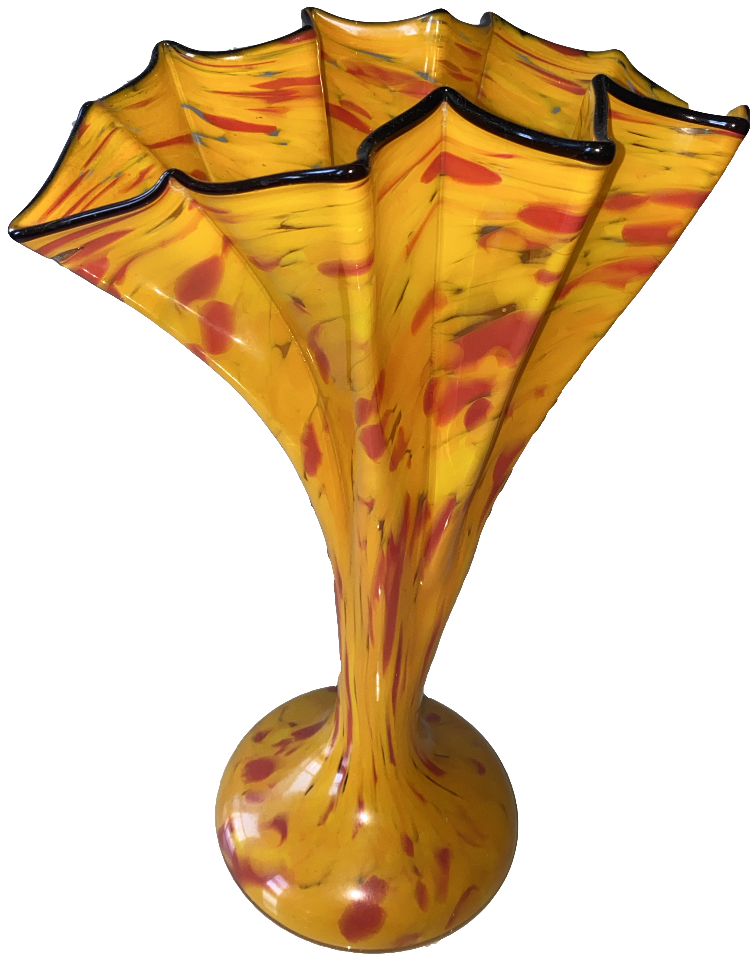 orange and red pizza-shaped glass vase