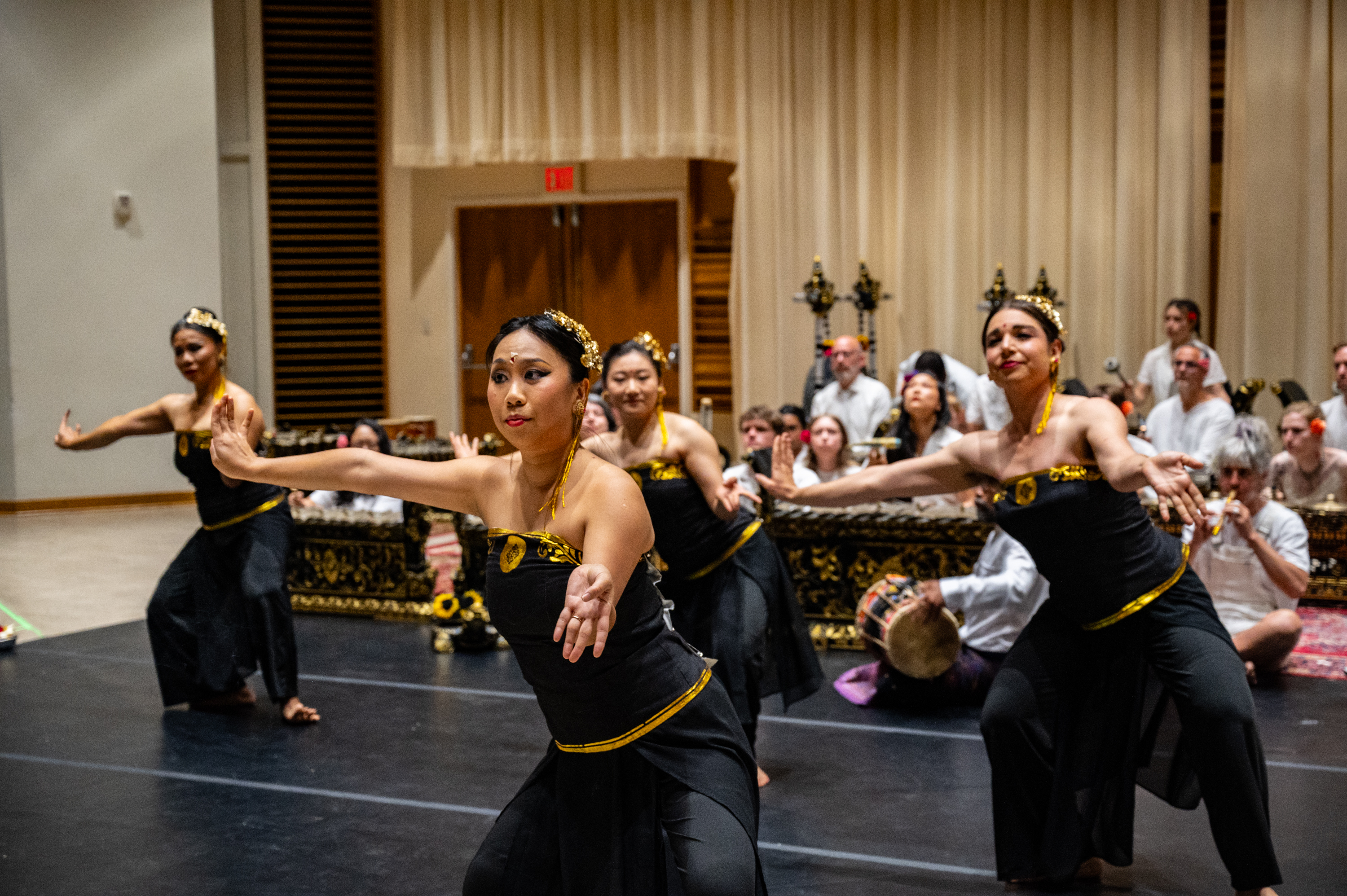 The choreography for “Pagar Ayu” is not traditionally Balinese, said Dharma Swara’s head dance coordinator, Miranda Danusugondo, far left. But it is rooted in Balinese dance moves and inspired by the music and “what it means to be in New York.”
