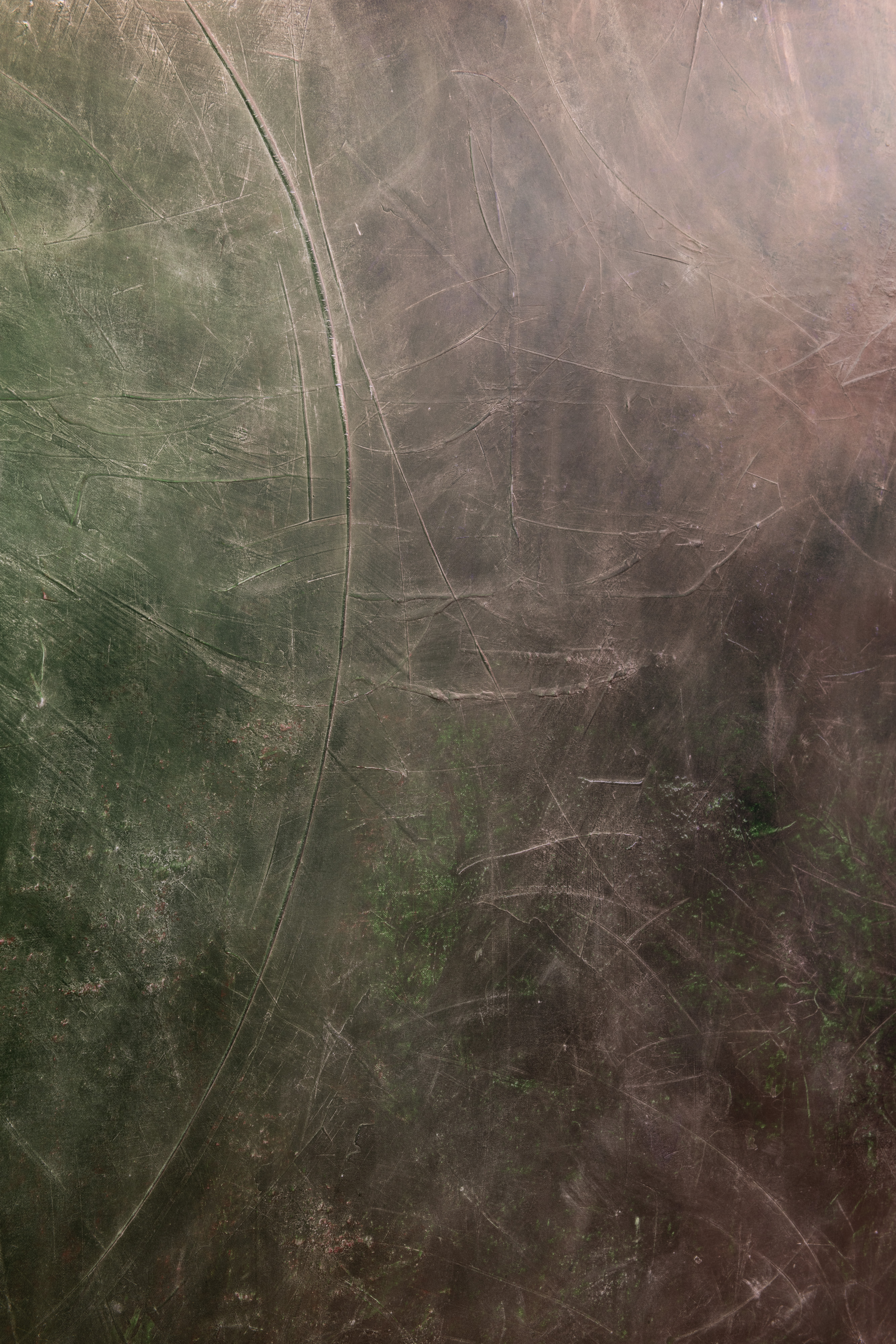 Mineral Painting (Inside the dark cave glimmer)", Bronze, malachite, nickel, phosphorescence, acrylic on linen, 123 x 96cm. Photo: Laura Moore 	