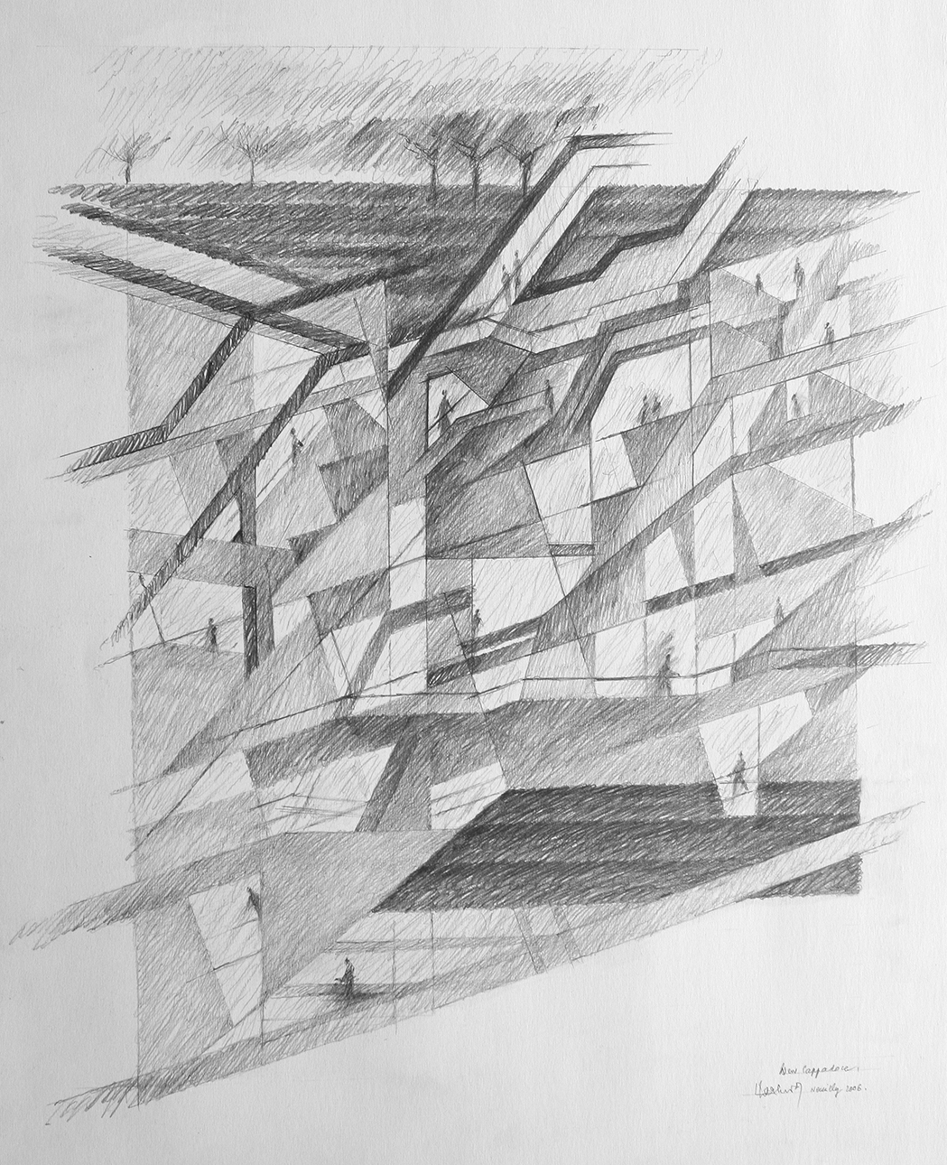 Claude Parent, New Cappadoce, 2006, Crayon sur papier, Courtesy de l'artiste