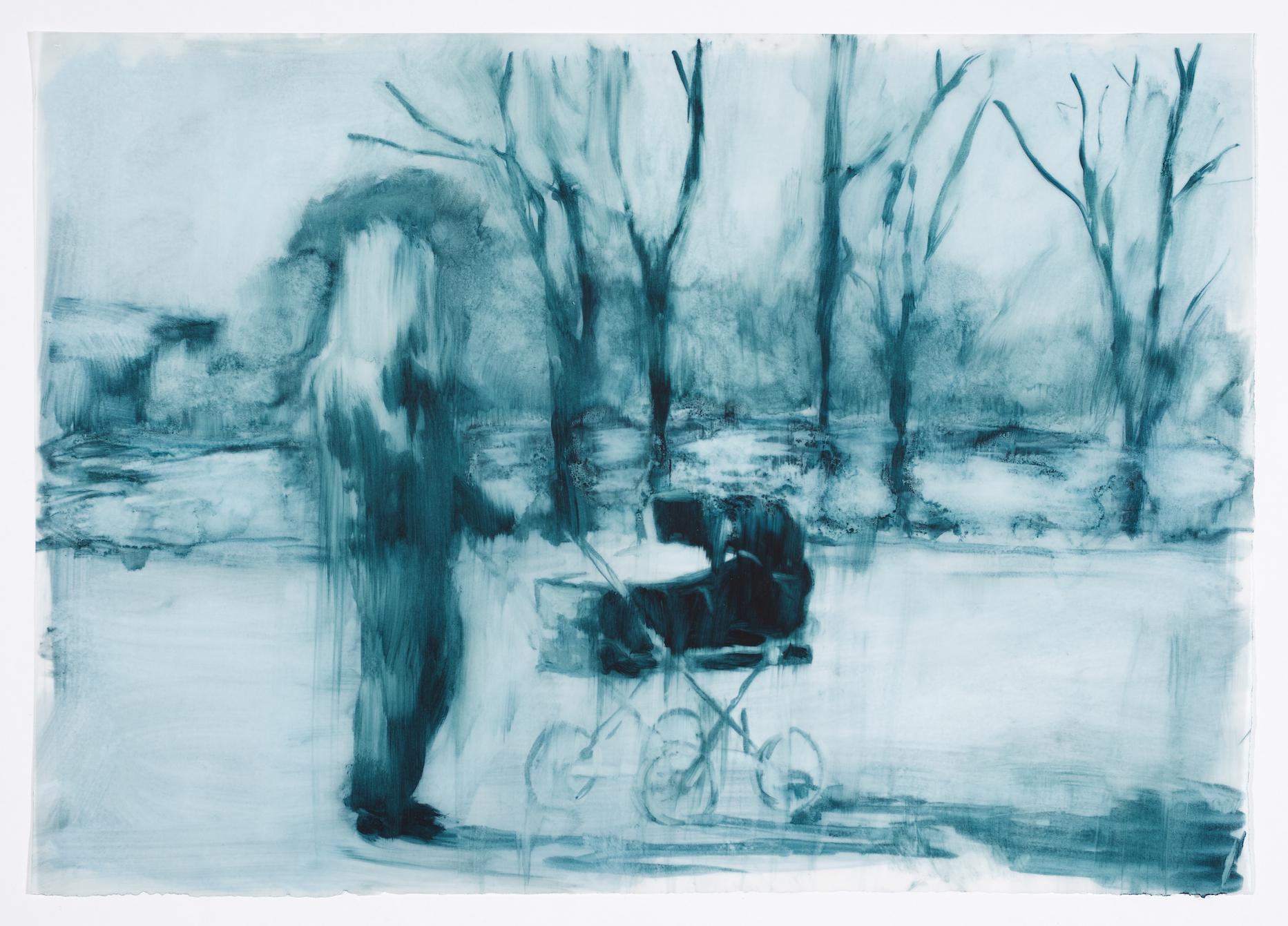Trace XV, 2015. Oil on tracing paper, 30 x 42 cm