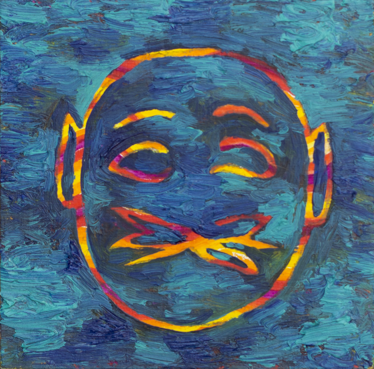 M&aacute;scara, 2020&oacute;leo sobre papel cart&atilde;o5 x 5 cm