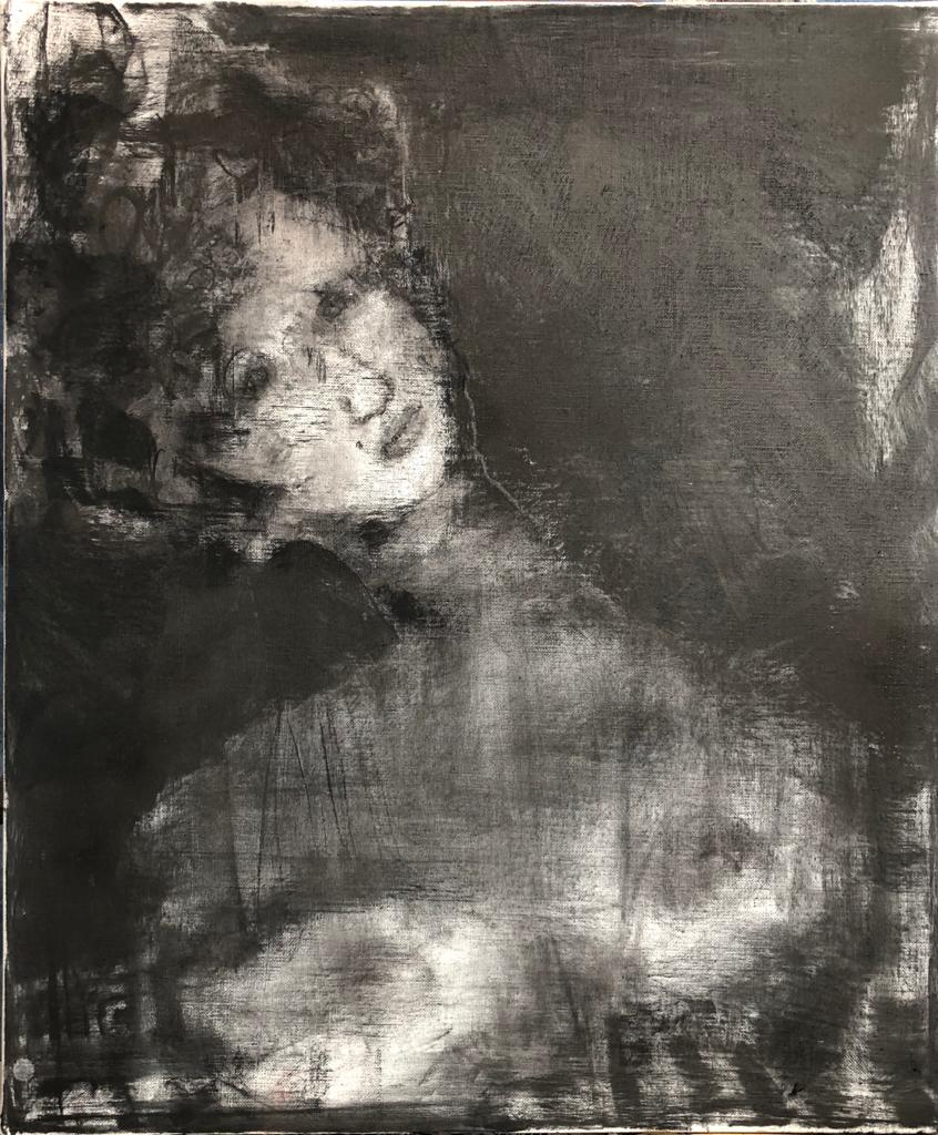PORTRAIT, Série noire: 55X46cm, fusain sur toile.
