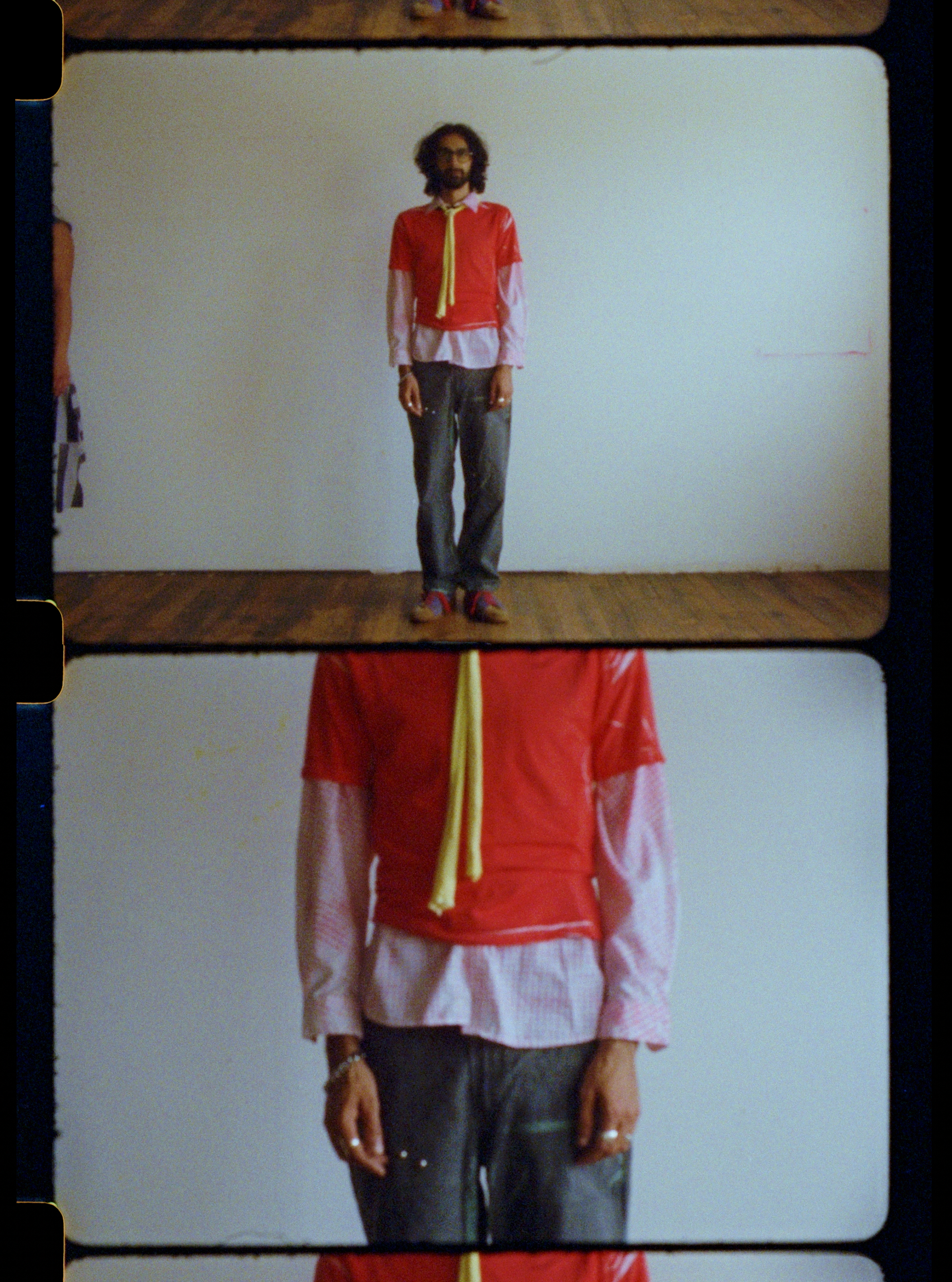 reclaimed vintage deadstock 70s ringer tee allover printed with dye. creases are unpredictable and vary from tee to tee. 