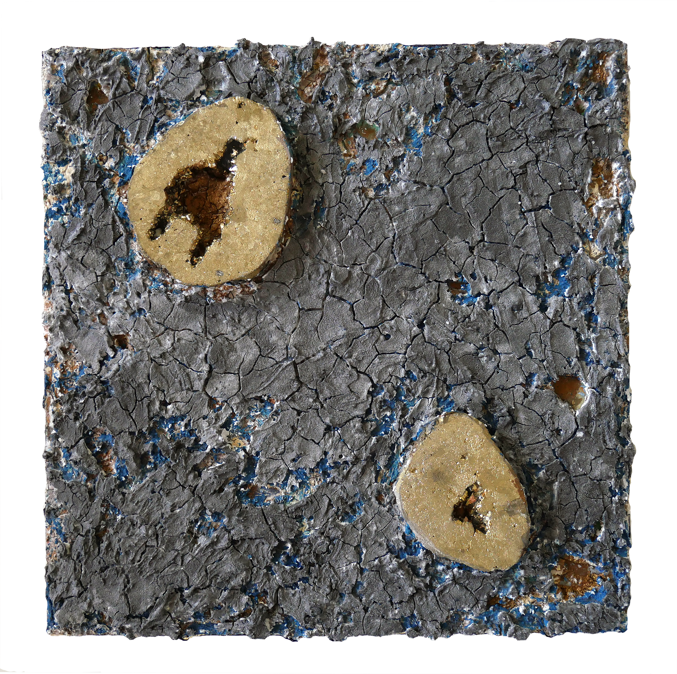 Each Became It’s Own Nation; Geode slices, disperse dye, and acrylic on panel, 8”x8” *SOLD