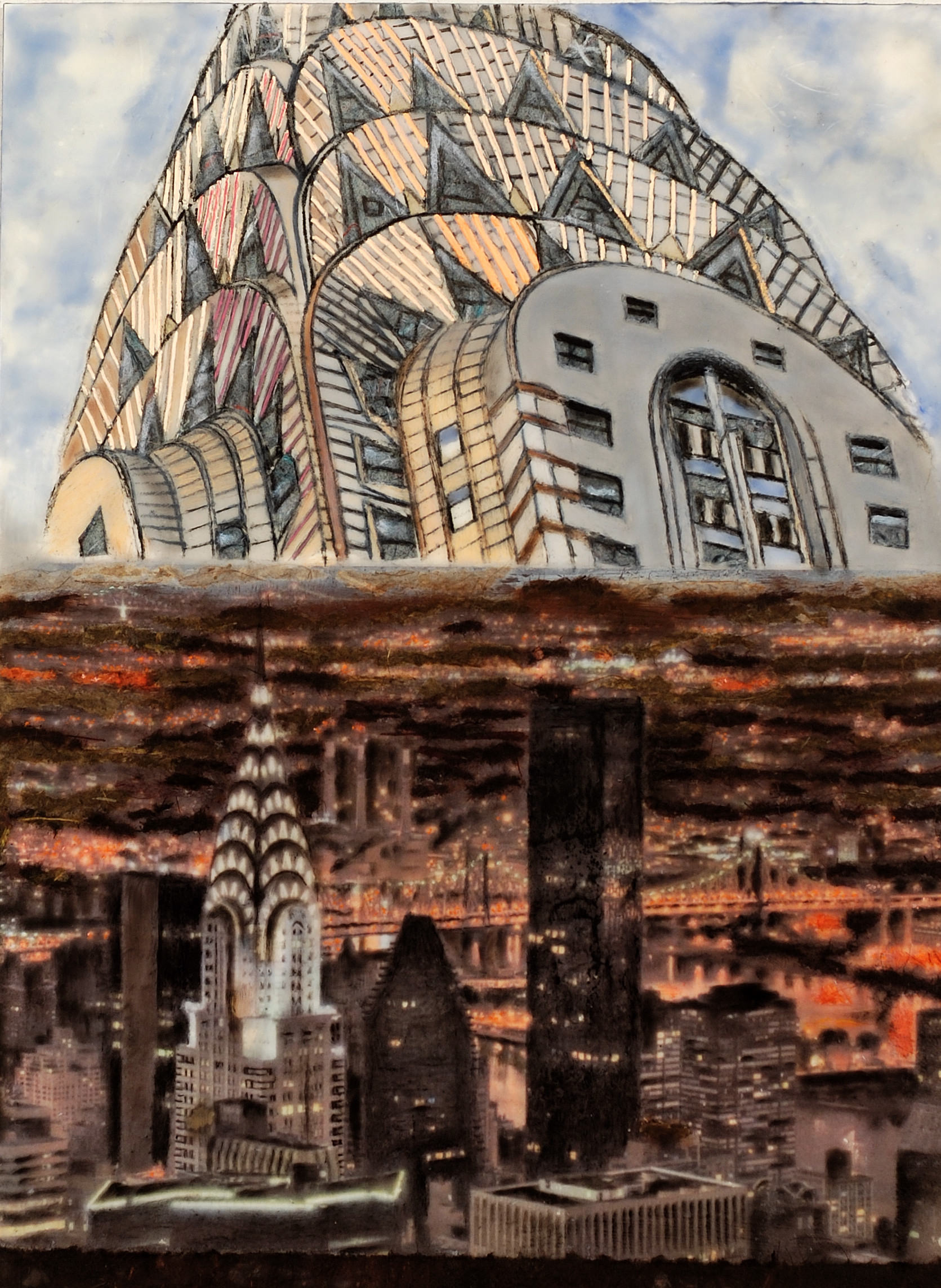 Chrysler, 2016, encaustic and mixed media, 12 X 9 inches