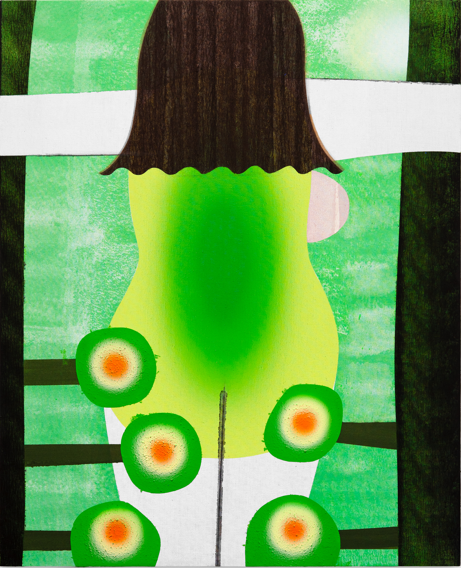 Open Arms, 2025 Acrylic, sawdust, aquarellable pencil and basalt black on linen 110 x 90 cm