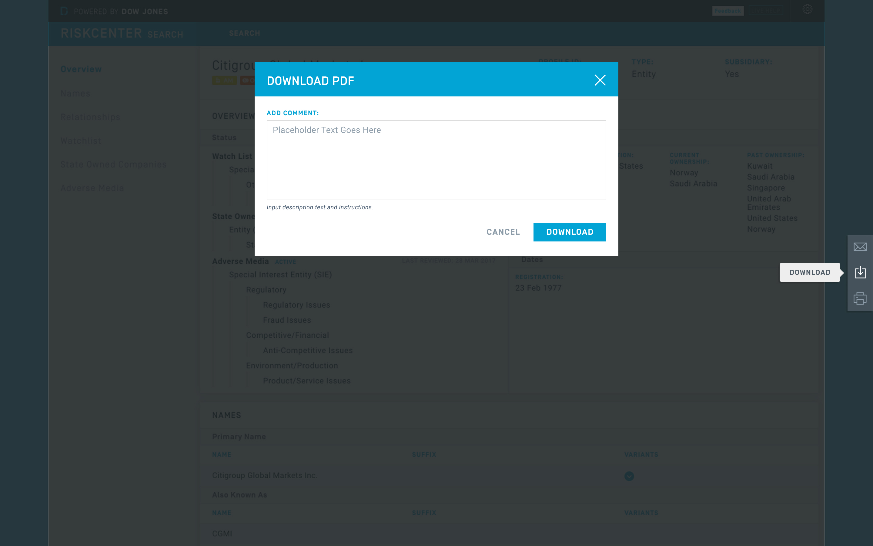 RiskCenter Search: Share Options (Download PDF)