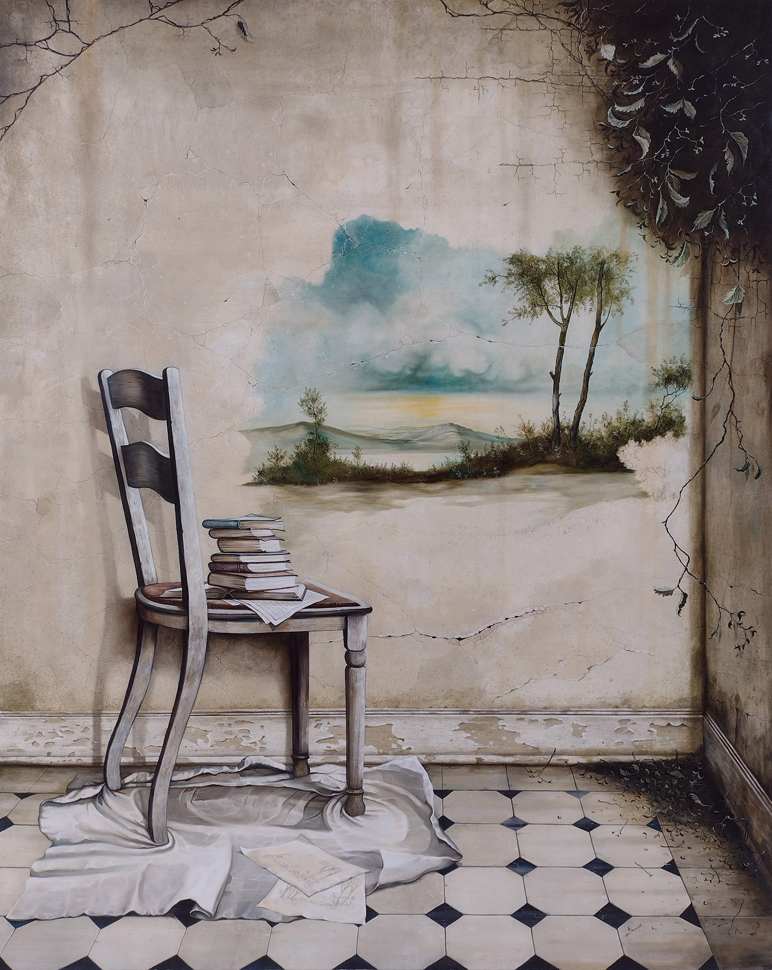 Sobre a incerteza e o infinito, 2023. Óleo sobre tela, 120 x 150 cm.