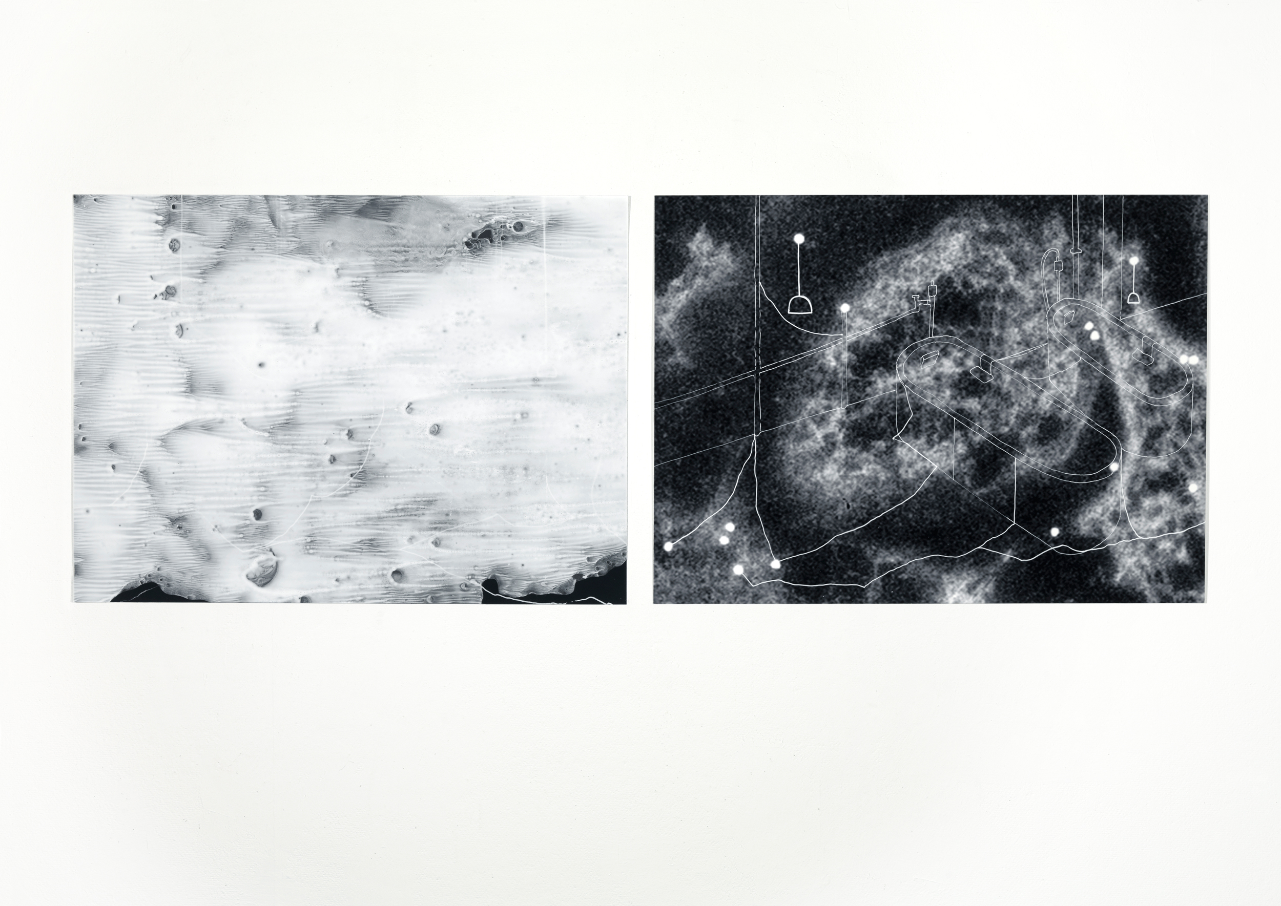 Portrait of Suzanne U. 1, 2011 Gouache pen on paper/inkjet print, acrylic paint on polyester 48 x 133 cm