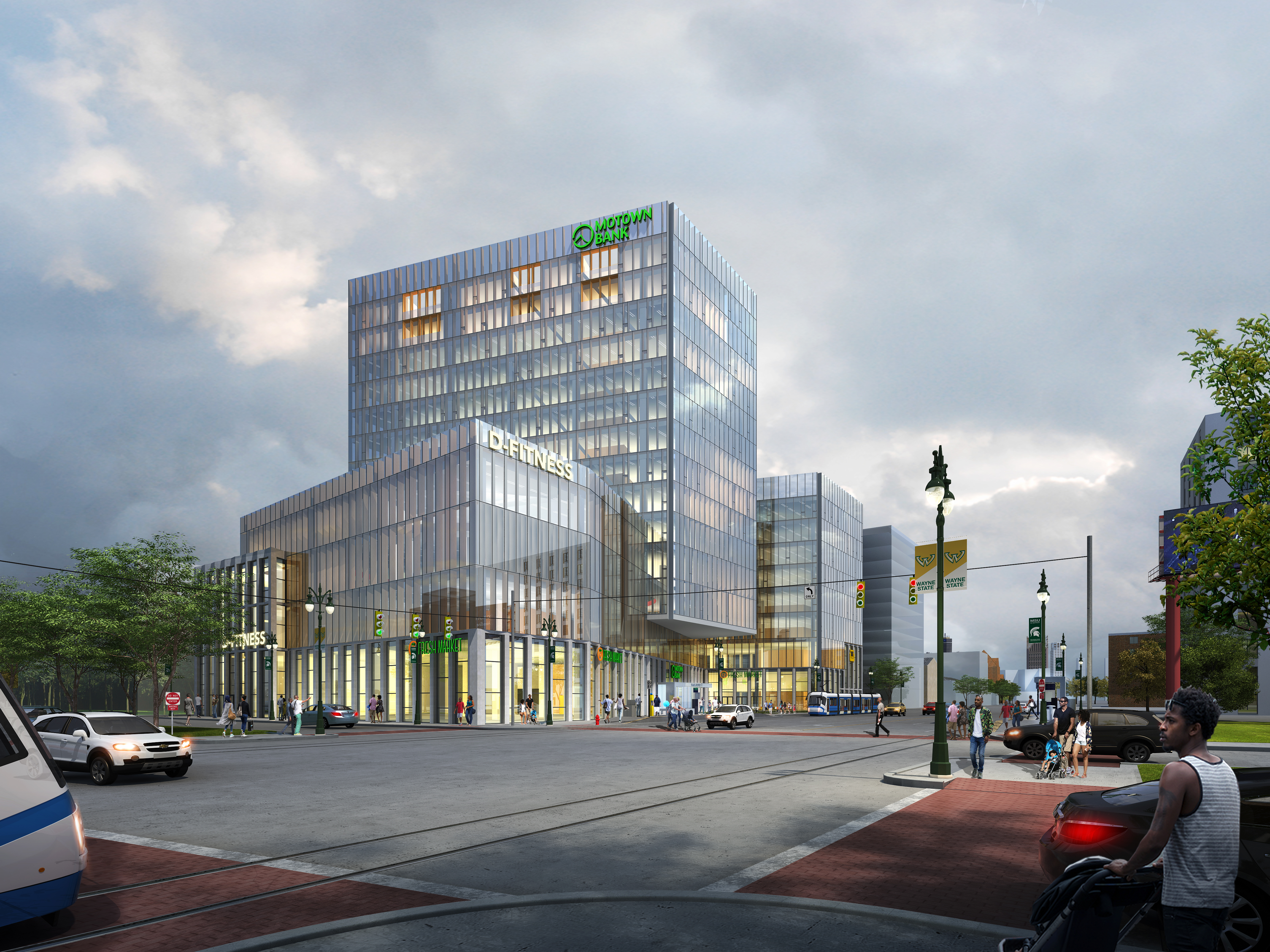 View from Woodward Avenue towards the southRendering © Hard Rock Digital Technology Co. LTD