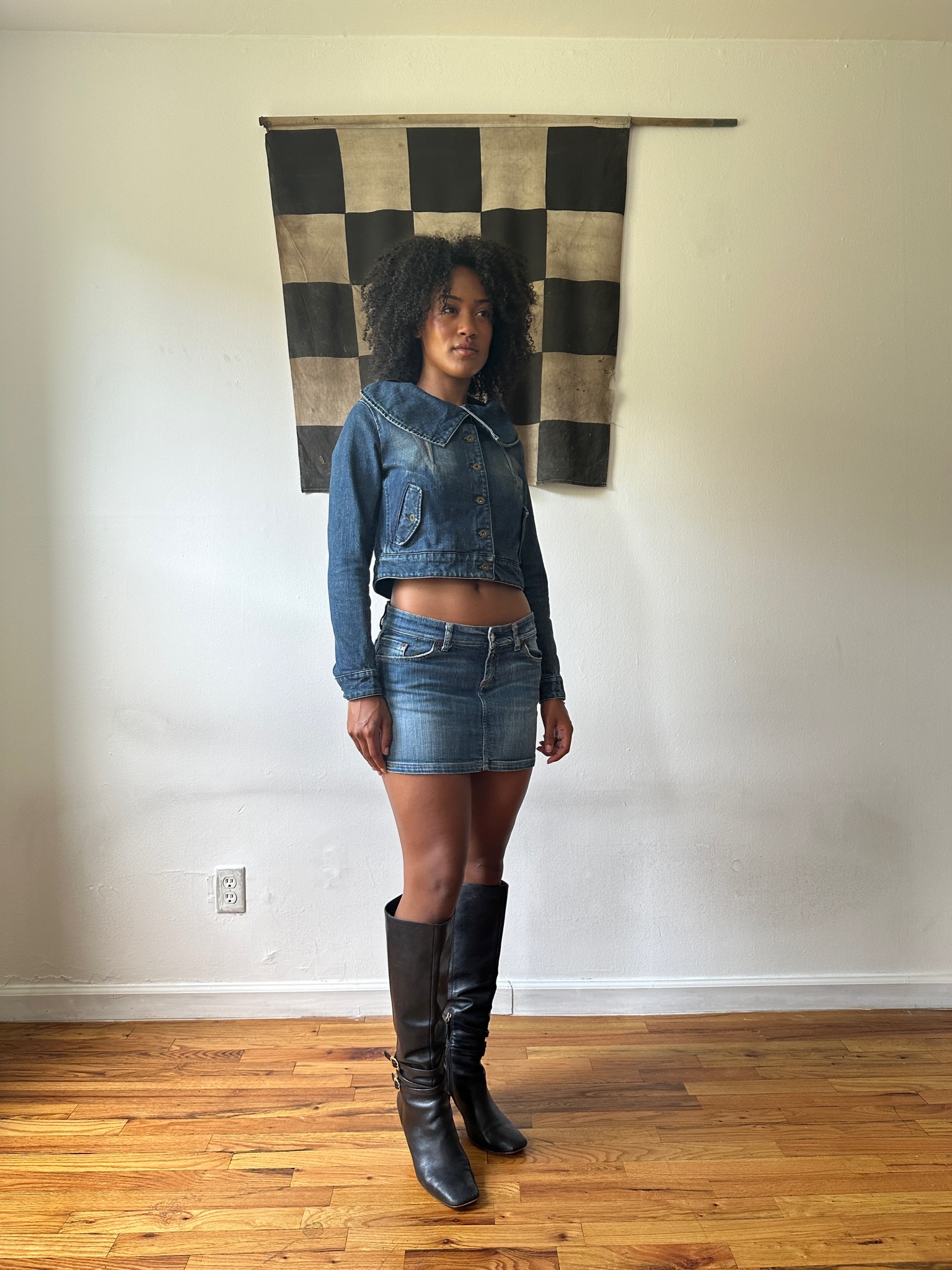 Anne-Valerie Hash Cropped Denim Jacket - Jollyeyess Shoppe