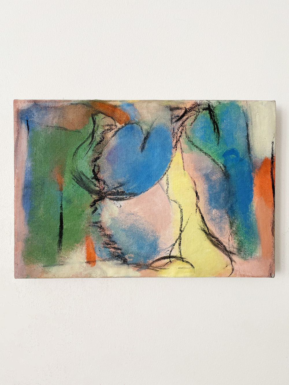 'Kissing' - Oil and charcoal on lien, 36 x 51 cm