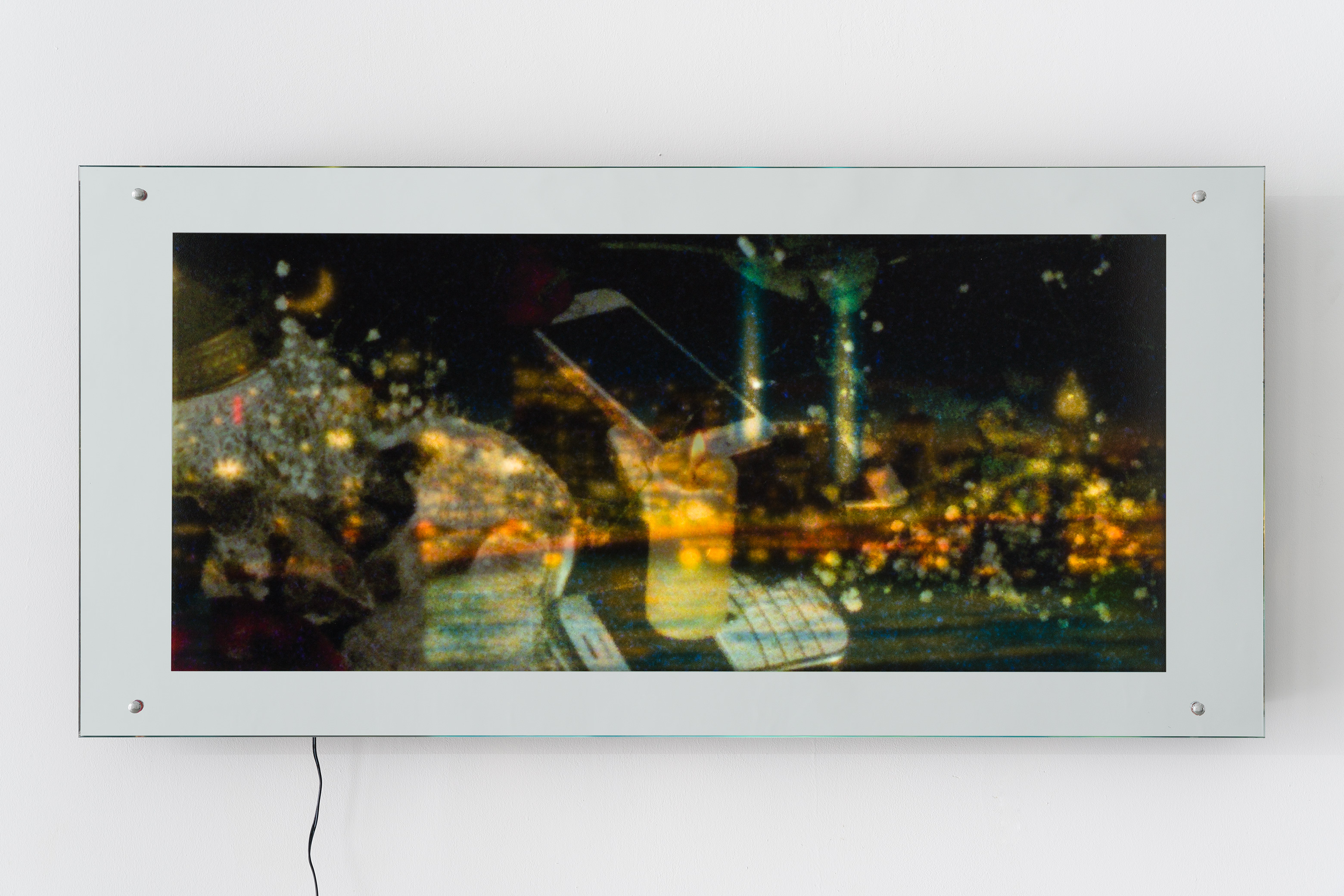 Skyline Still Life #6, 2024, found Lightbox: glass, wooden box, LED, UV print, 19 x 38 1/2 x 2 3/4 in. (48.3 x 97.8 x 7 cm.)