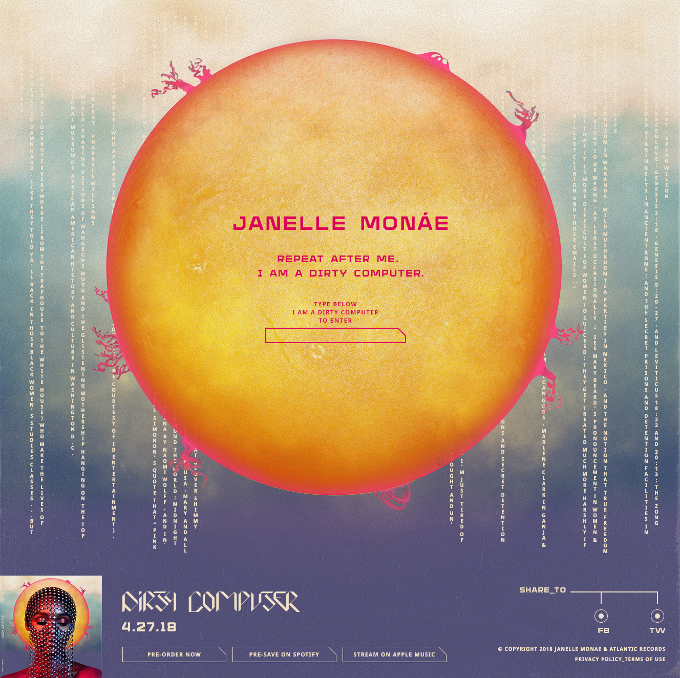 JANELLE MONÁE: Dirty Computer Album Interactive Design