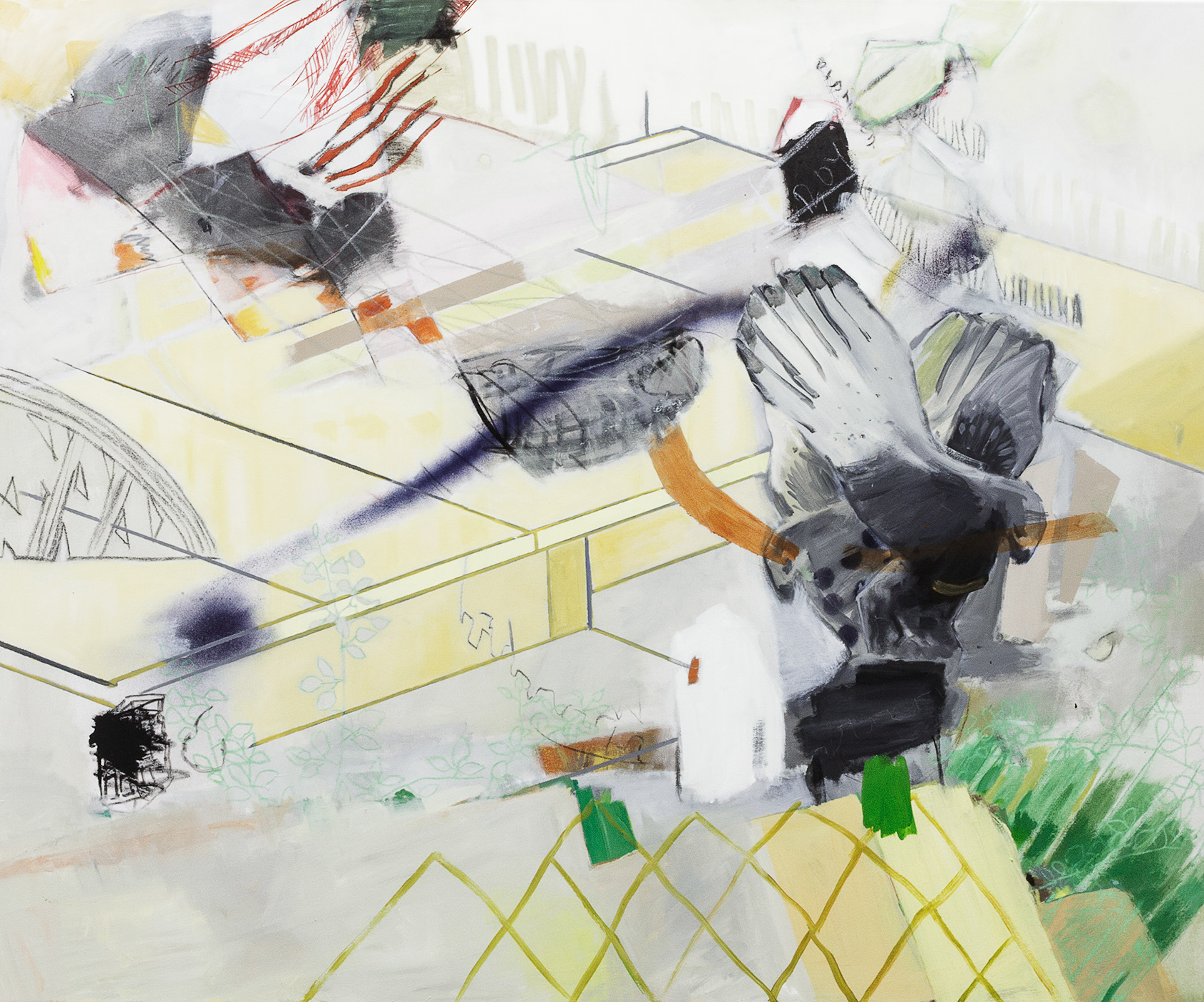 Dorothee Kreutzfeldt, Double Eagle (L Section) (2015) | Acrylic and mixed media on canvas ; 140 x 170 cm