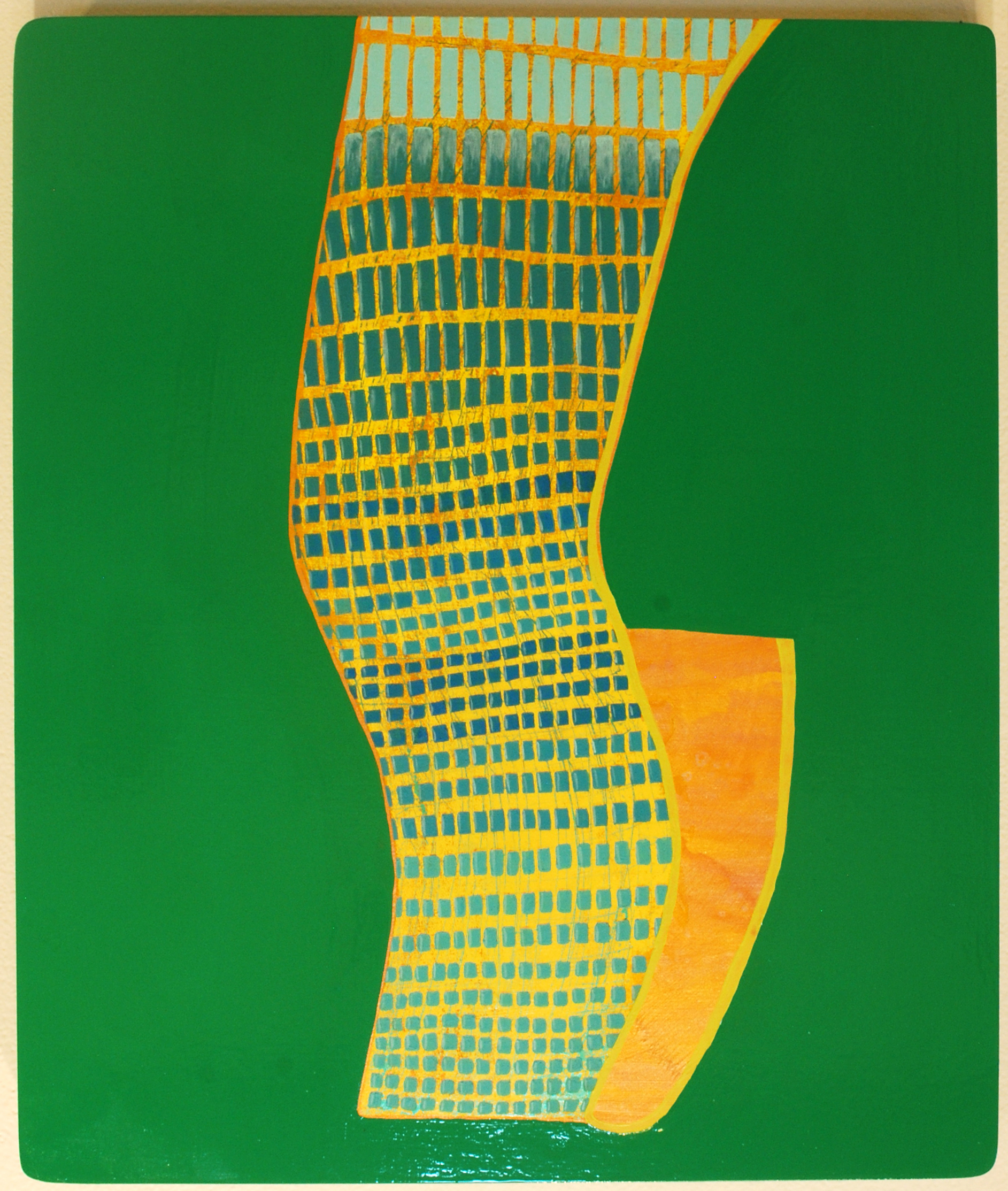 Real Fence, 18 x 15 inches, acrylic, hot-pressed foil and oil on wood panel