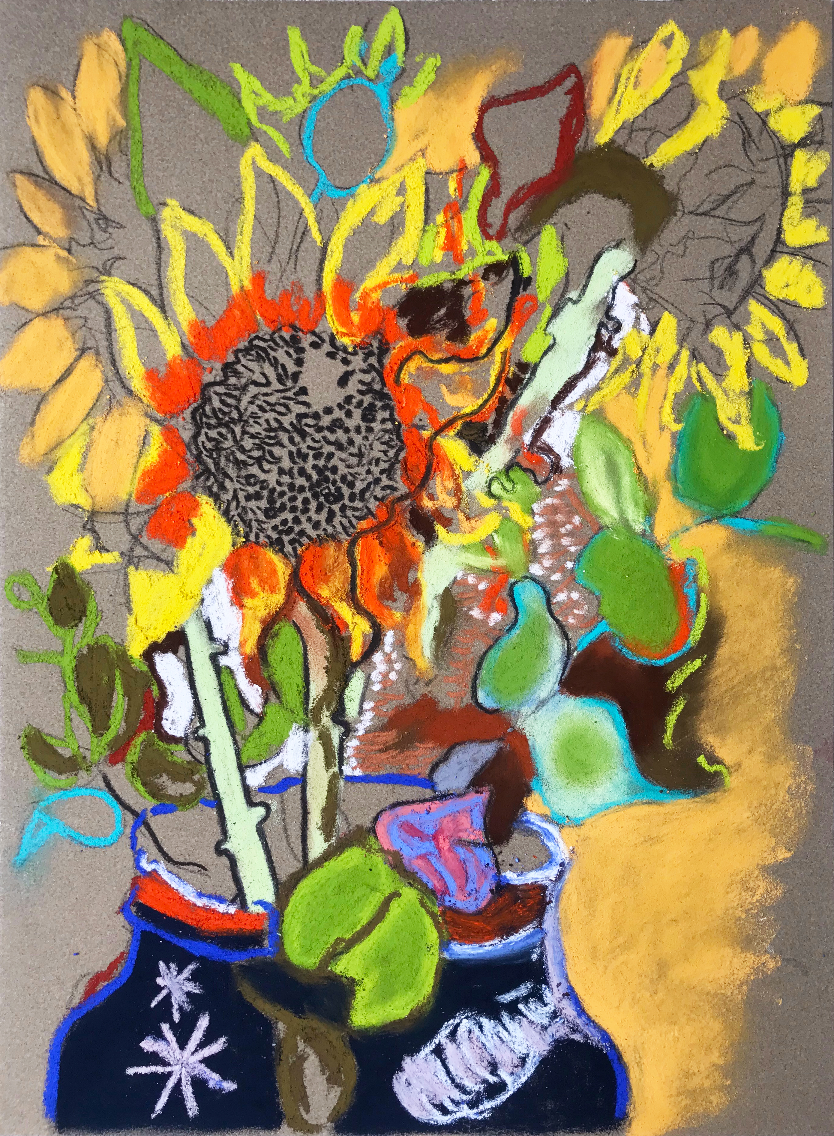 Sunflowers with Eucalyptus, 2021Pastel on paper15 3/4 x 11 4/5 in.40 x 30 cm