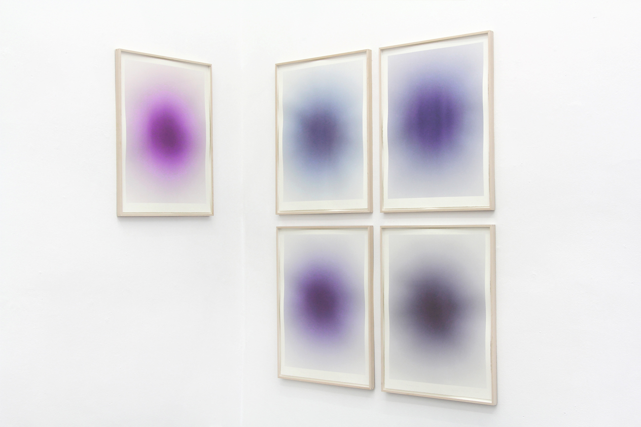 Macarena Ruiz-TagleSerie de Atmósferas (atardeceres de lluvia en la península de Coliumo, Tomé durante la residencia de arte Casa Poli en el año 2015), 2015Acrílico sobre papel de acuarela78.5 x 59 cm c/uFoto © Andrés Herrera