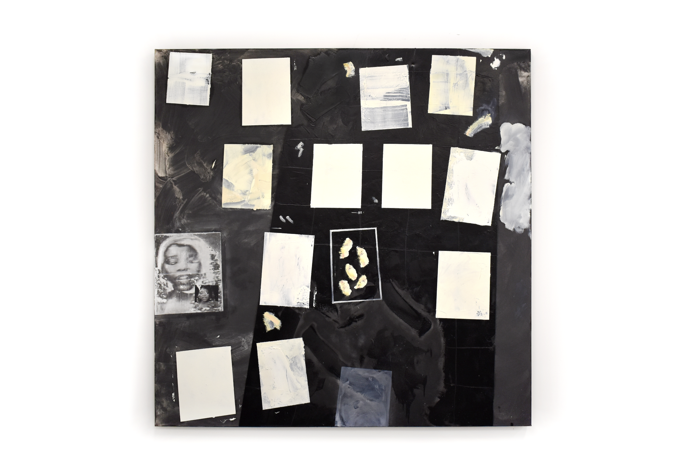 Shrine to Patrice Rushen—BACK UP, 2019. 60 x 60 inches. Oil, graphite, toner transfer on canvas