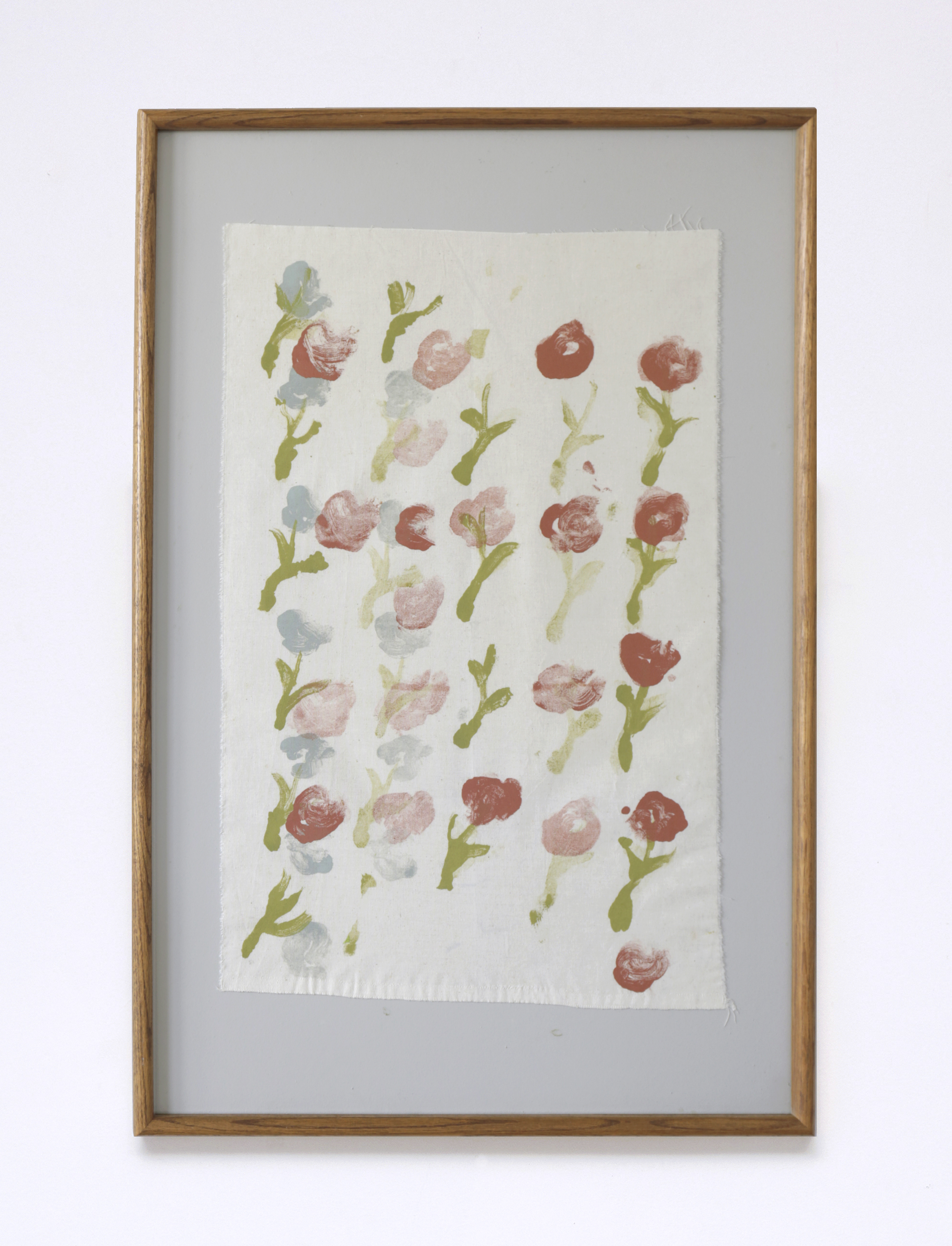 S34 (Stamped Cloth), 37 x 25" in oak frame, $150/wk