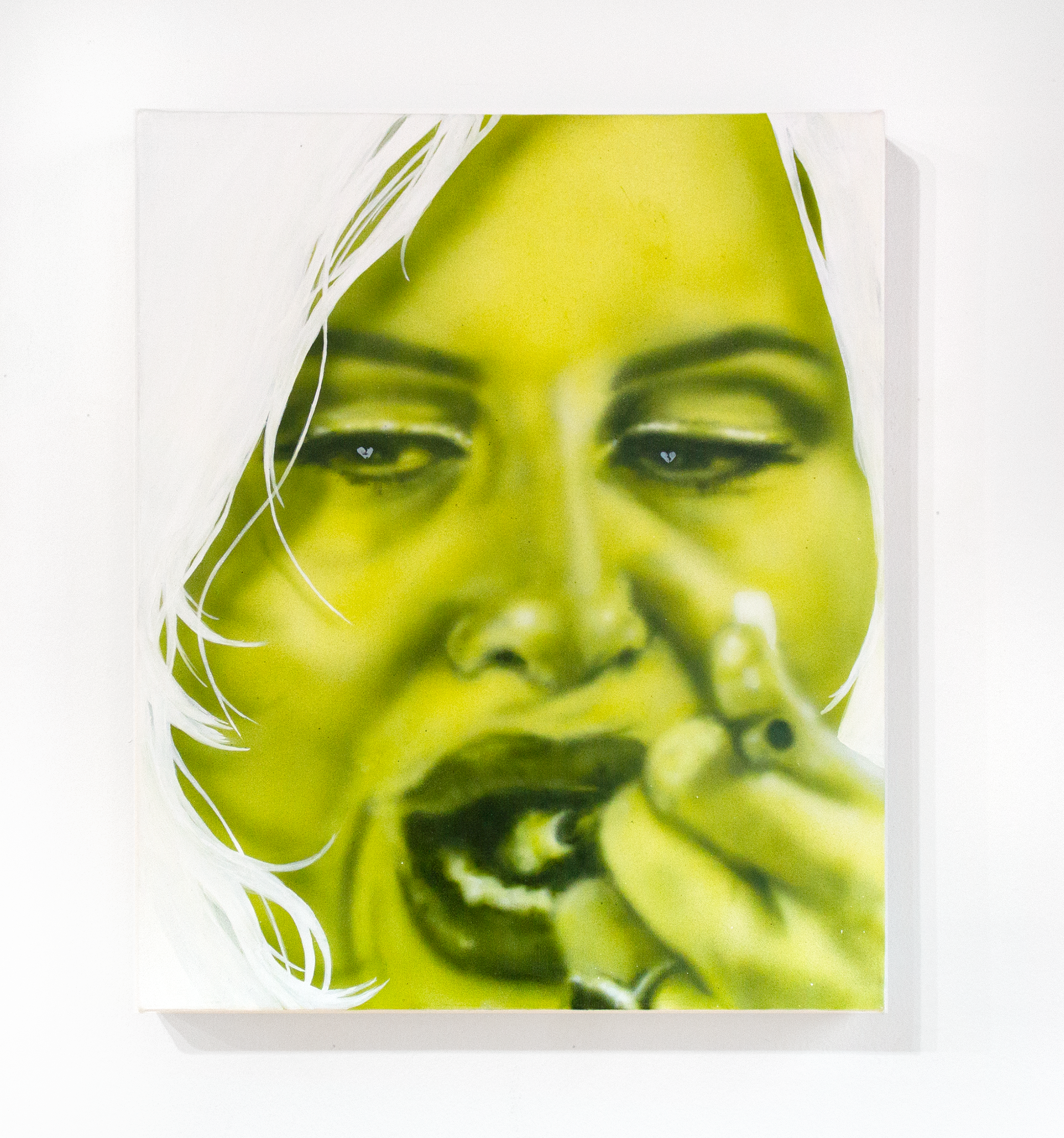 Season Ticket Holder,  acrylic, gouache and iridescent ink on canvas, 15 x 18 in, 2022